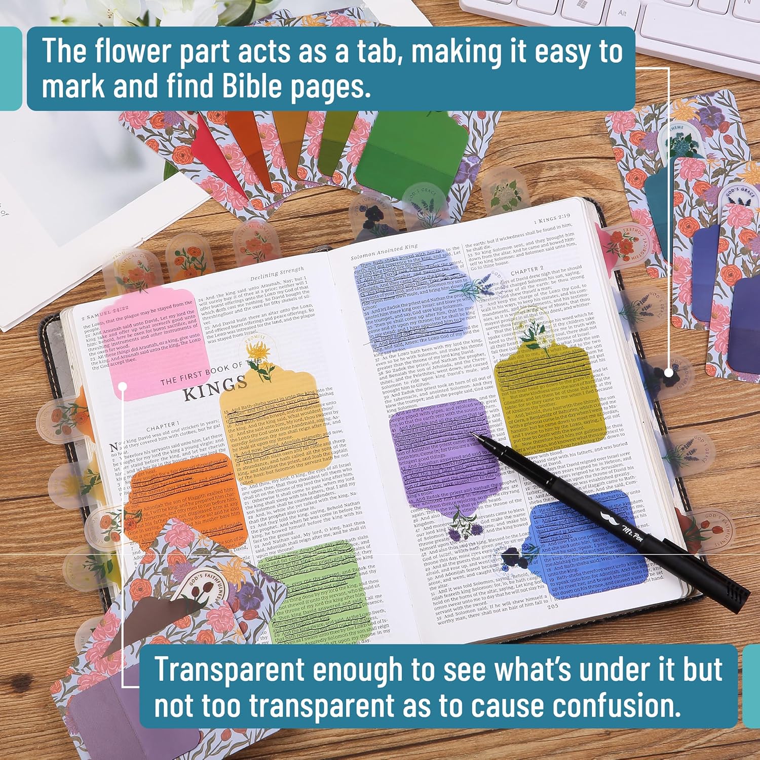 Mr. Pen- Plastic Transparent Bible Journaling Sticky Notes, 10 Pads, 200 Sheets, Botanical Design - Image 4
