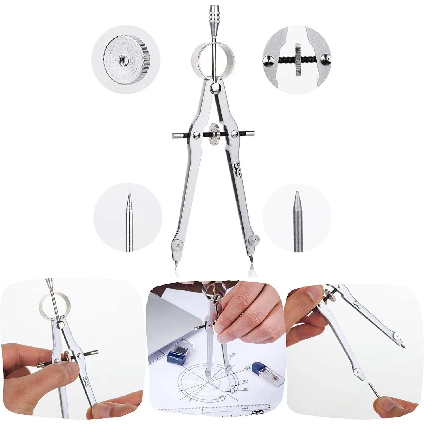 Compass & Protractor Set, Metal Compass,  Transparent  Protractor - Image 3