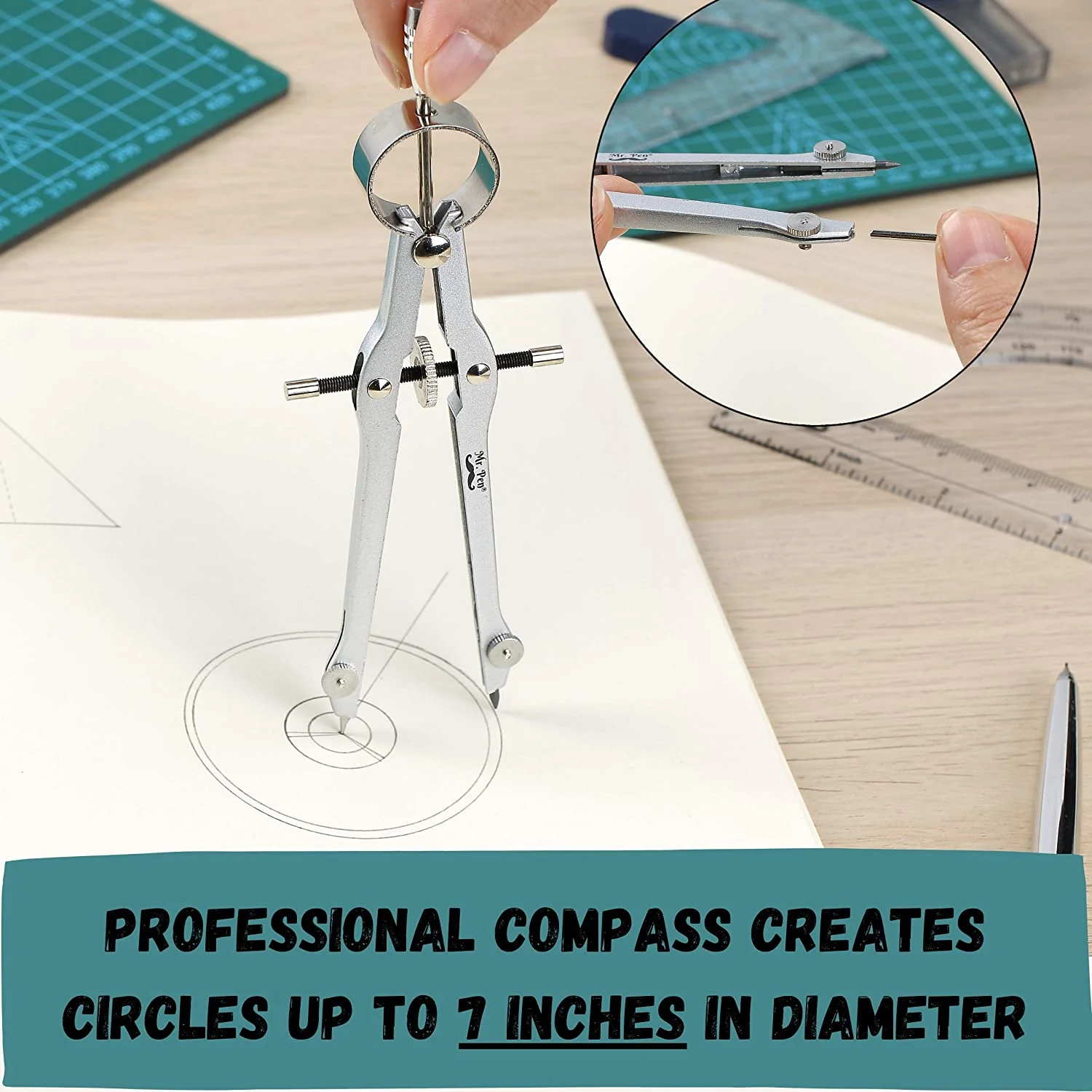 Compass & Protractor Set, Metal Compass,  Transparent  Protractor - Image 5