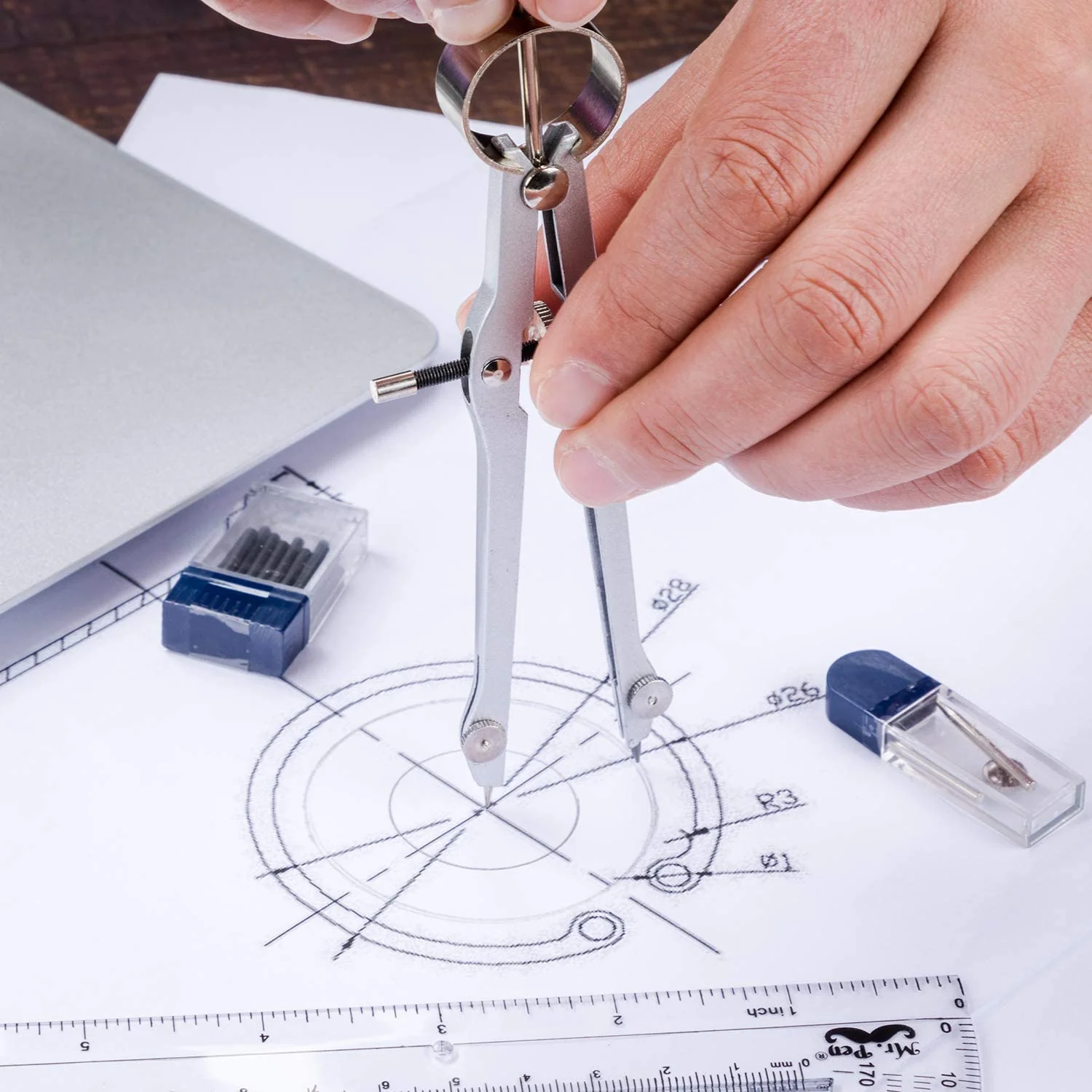 Compass & Protractor Set, Metal Compass,  Transparent  Protractor - Image 7