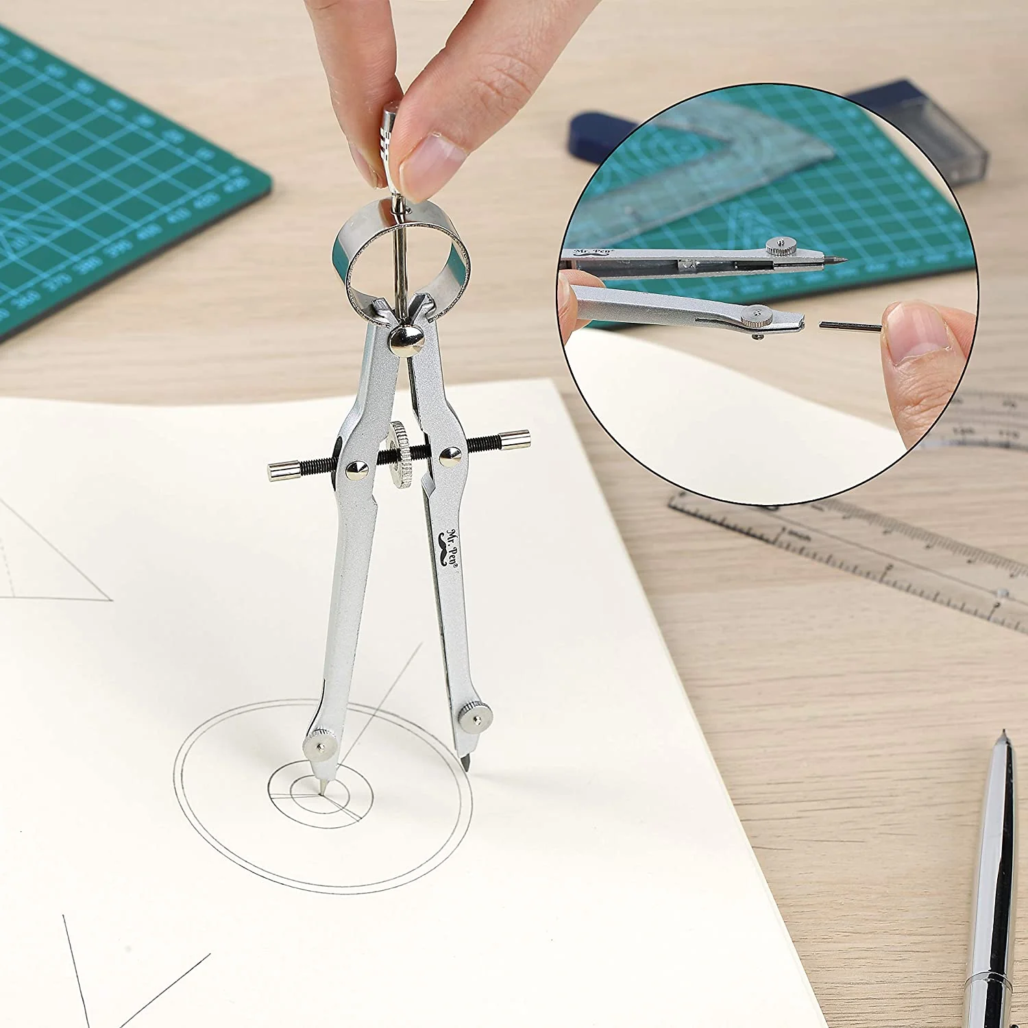 Compass & Protractor Set, Metal Compass,  Transparent  Protractor - Image 8