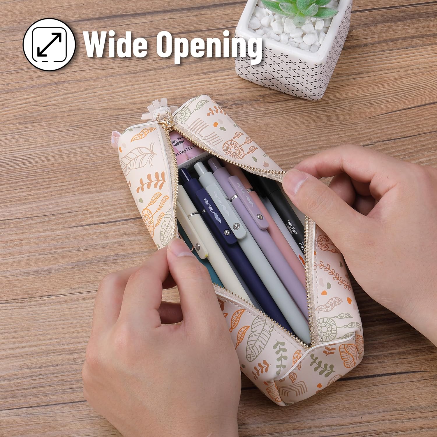 PU Leather Pencil Case -Boho Style - Slim Cute Aesthetic Pencil Pouch - Image 4
