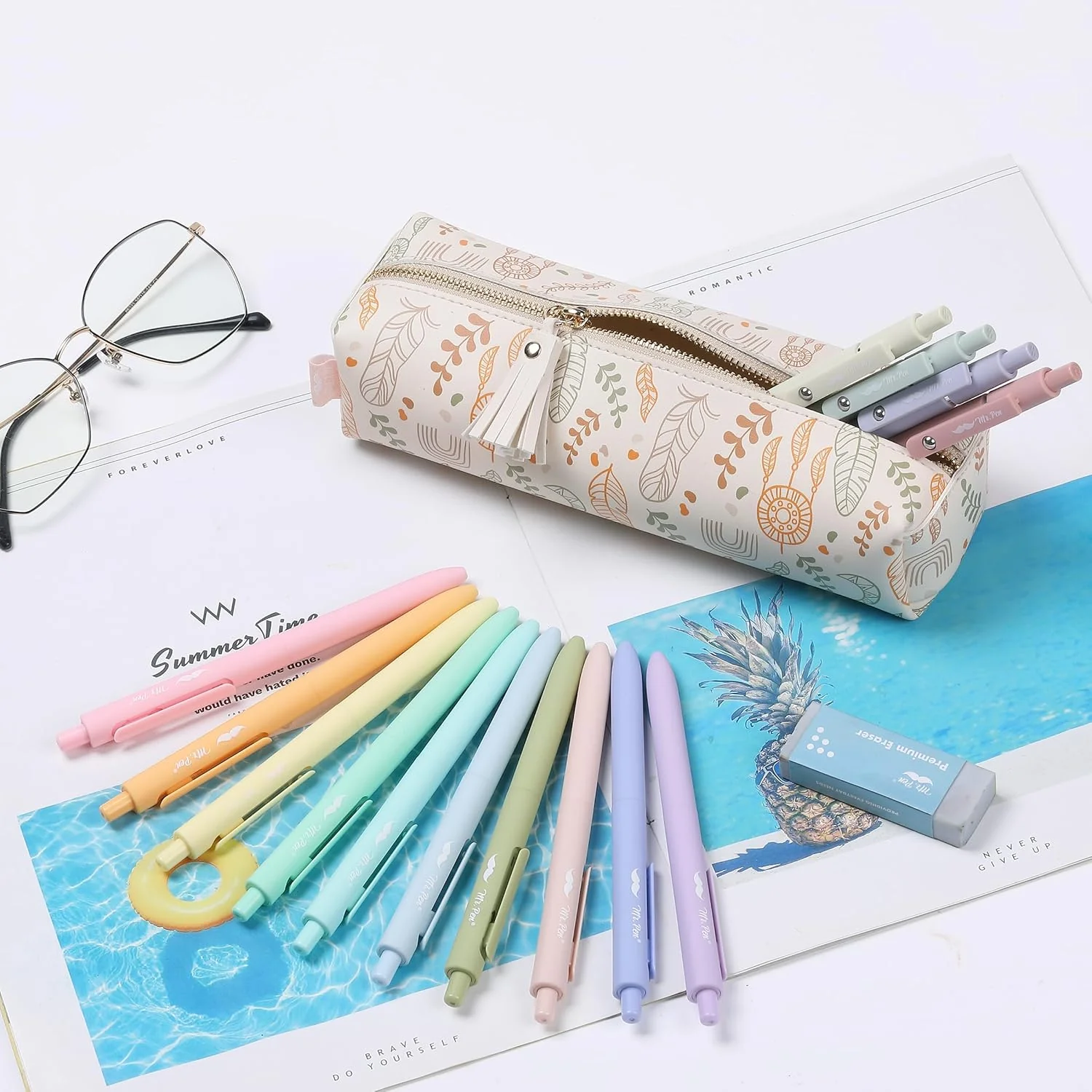 PU Leather Pencil Case -Boho Style - Slim Cute Aesthetic Pencil Pouch - Image 6