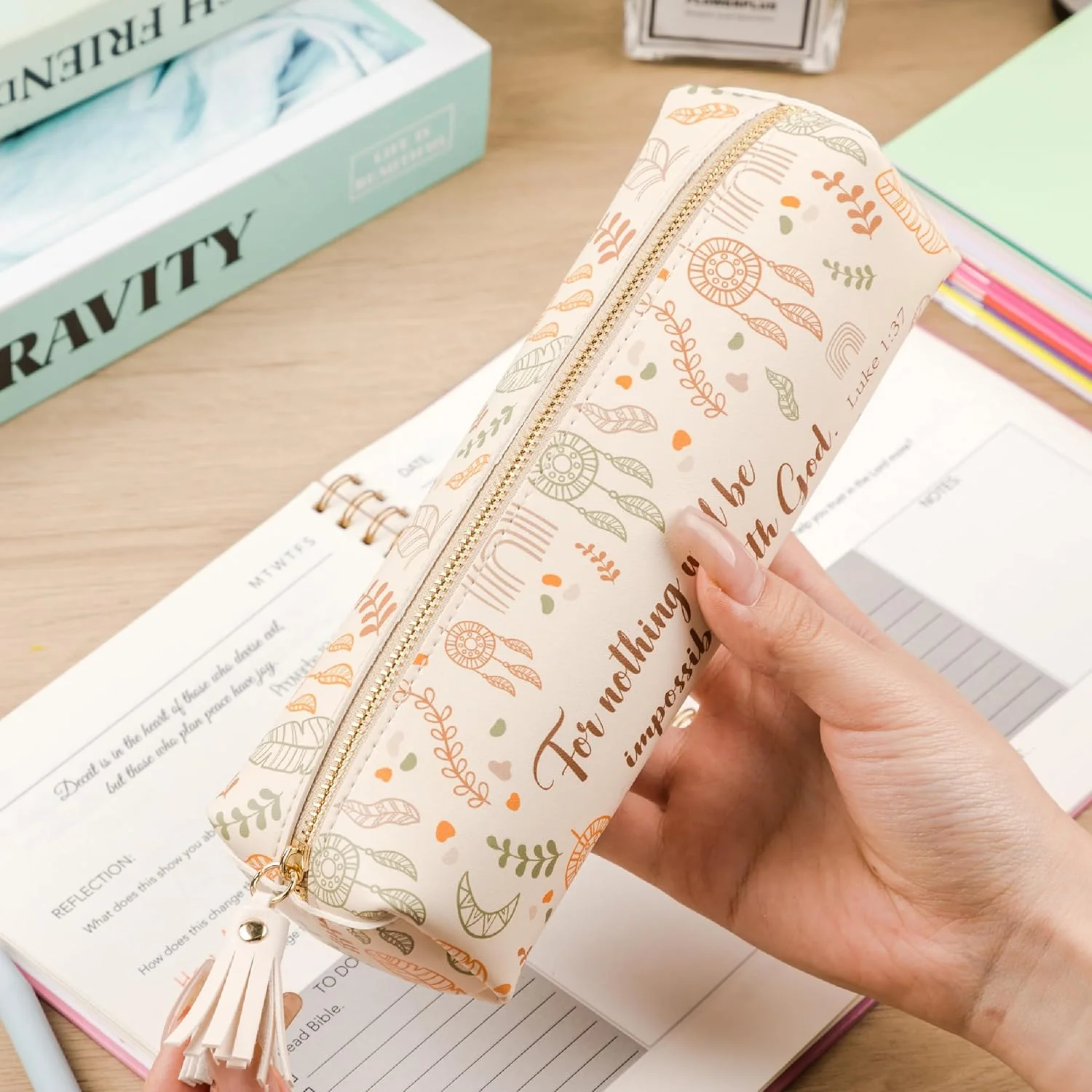 PU Leather Pencil Case -Boho Style - Slim Cute Aesthetic Pencil Pouch - Image 7