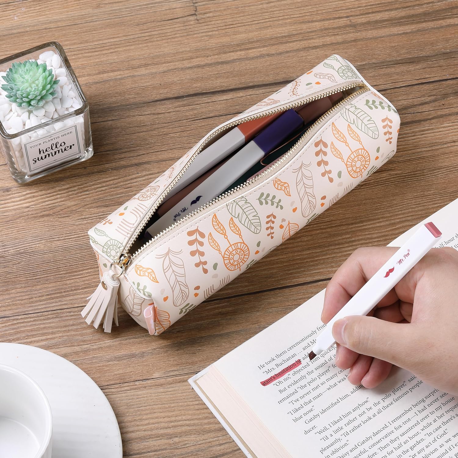 PU Leather Pencil Case -Boho Style - Slim Cute Aesthetic Pencil Pouch - Image 8