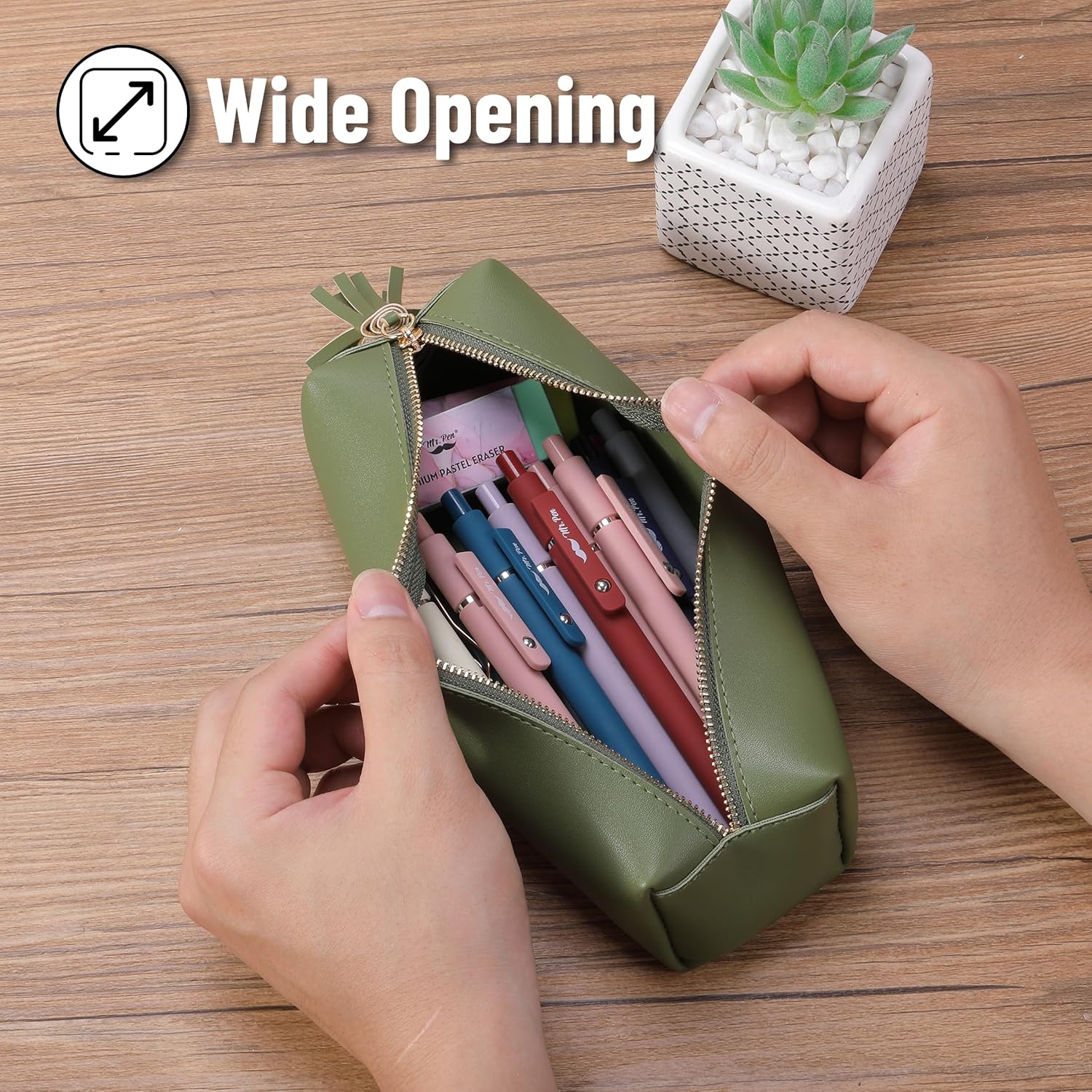 Green PU Leather Pencil Case - Small Cute Aesthetic Pencil Pouch - Image 4
