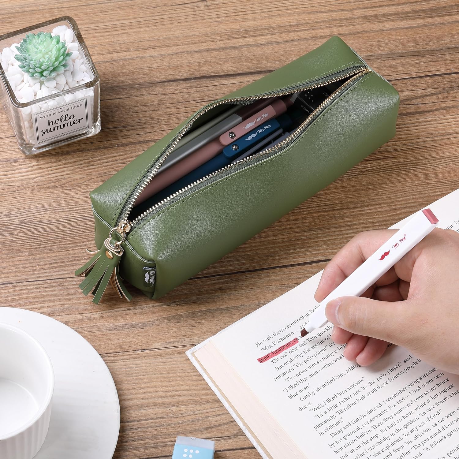 Green PU Leather Pencil Case - Small Cute Aesthetic Pencil Pouch - Image 7