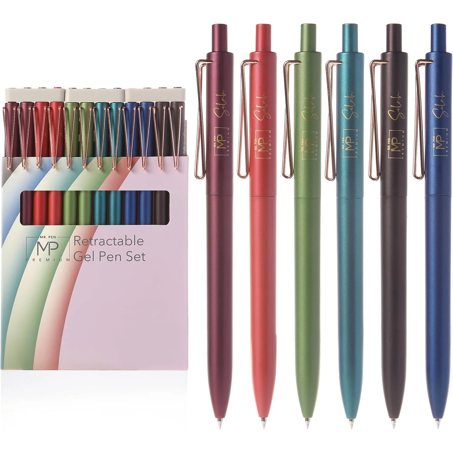 Retractable Gel Pens, 12 Pack, Black Ink, 0.5mm Fine Point, Metallic Vintage Barrels, Fast Dry, Aesthetic Pens - Image 9