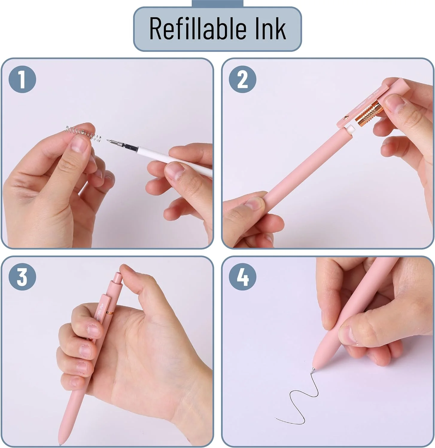 Retractable Gel Pens with Rose Gold Ring and Ball, 6 Pack, Morandi Barrels, Japanese Black Gel Pens, Fast Dry, Gel Pens Fine Point 0.5mm, Smooth Writing Aesthetic Pens for Journaling - Image 6