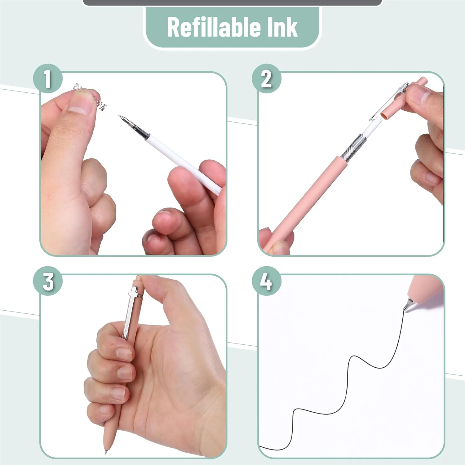 Mr. Pen- Retractable Gel Pens for Journaling, 6 Pack, 0.5 mm Black Ink, Soft Pastel Barrel with Silver Cross Clip - Image 5