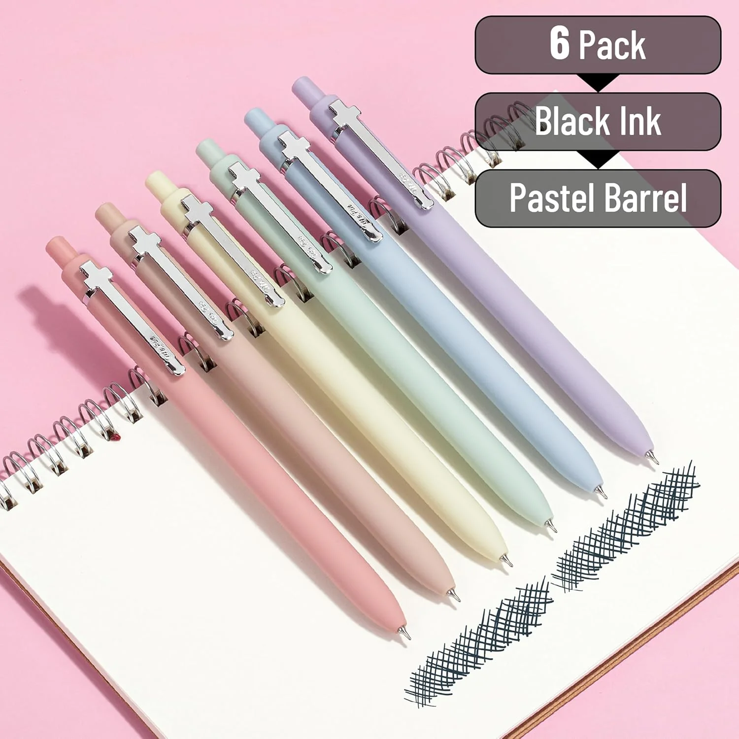 Mr. Pen- Retractable Gel Pens for Journaling, 6 Pack, 0.5 mm Black Ink, Soft Pastel Barrel with Silver Cross Clip, Smooth Writing Aesthetic Pens for Women - Image 2