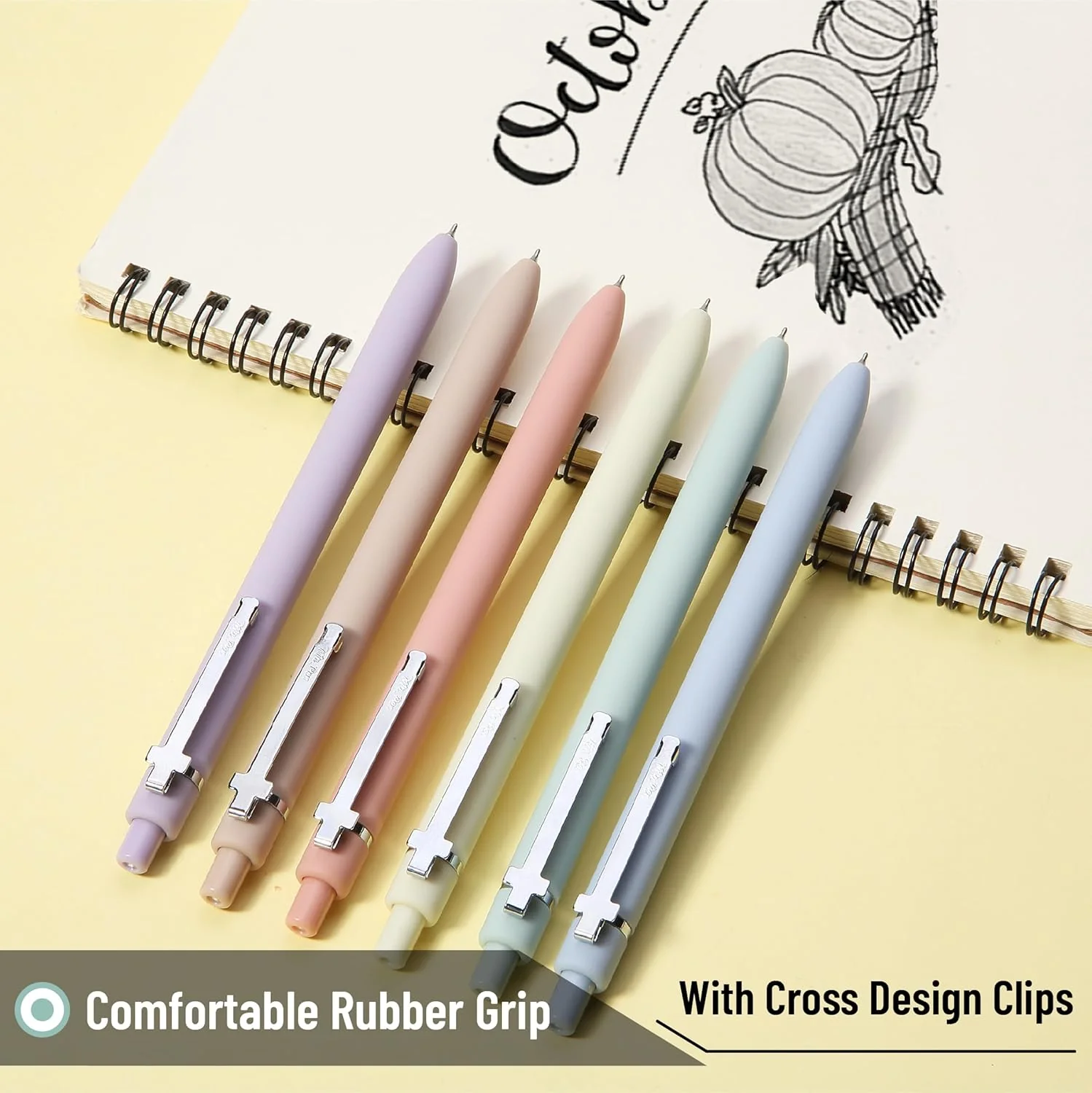 Mr. Pen- Retractable Gel Pens for Journaling, 6 Pack, 0.5 mm Black Ink, Soft Pastel Barrel with Silver Cross Clip, Smooth Writing Aesthetic Pens for Women - Image 4