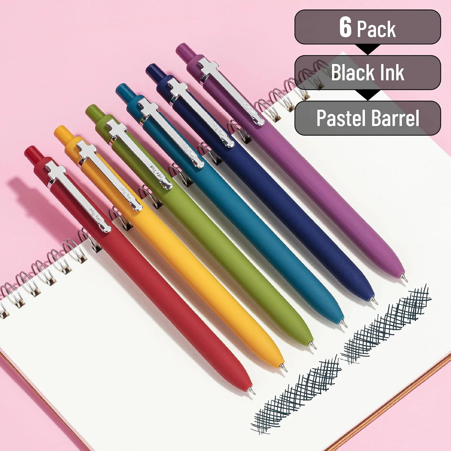 Mr. Pen- Retractable Gel Pens for Journaling, 6 Pack, 0.5 mm Black Ink, Vintage Barrel with Silver Cross Clip - Image 2