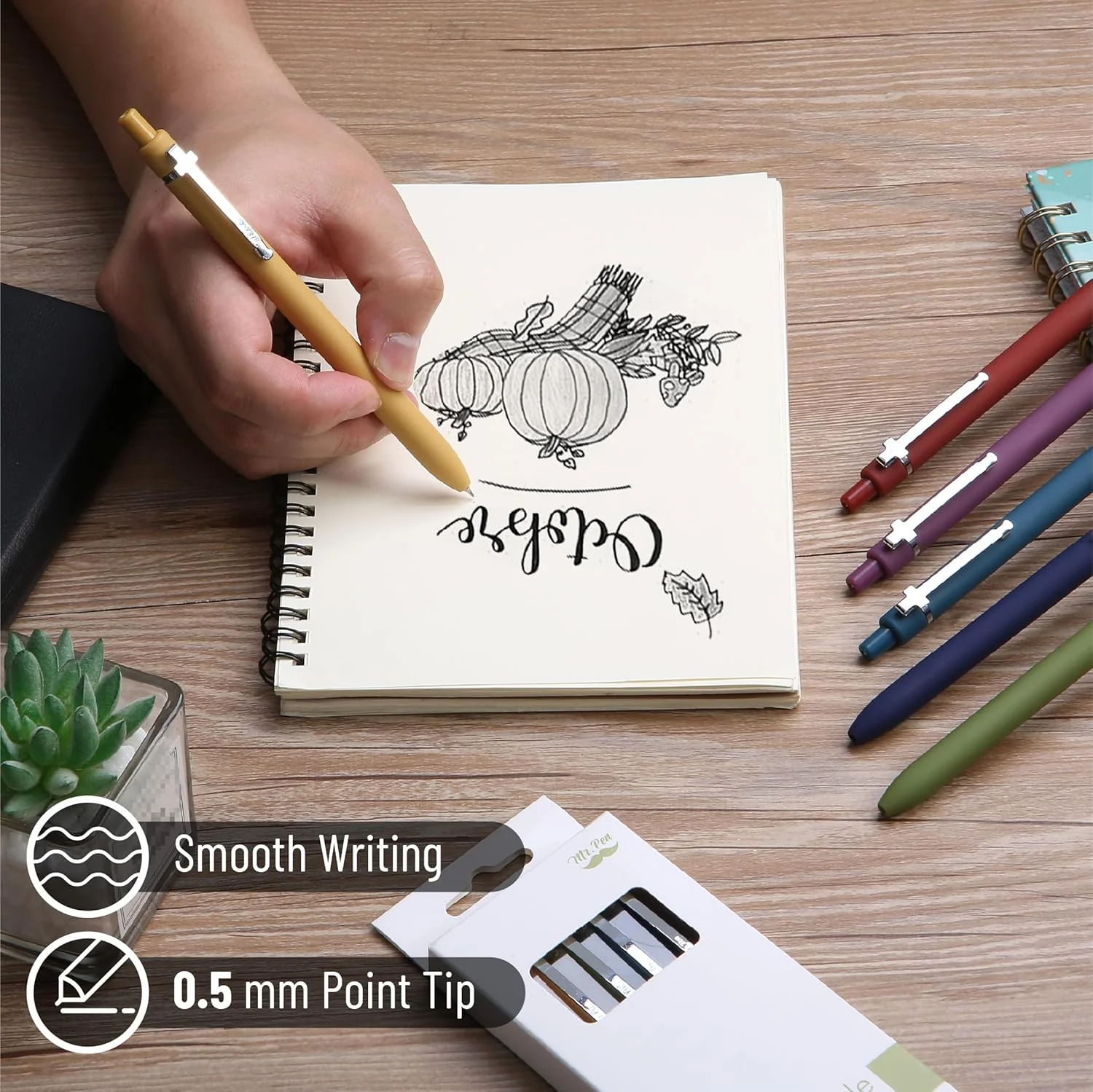Mr. Pen- Retractable Gel Pens for Journaling, 6 Pack, 0.5 mm Black Ink, Vintage Barrel with Silver Cross Clip - Image 3