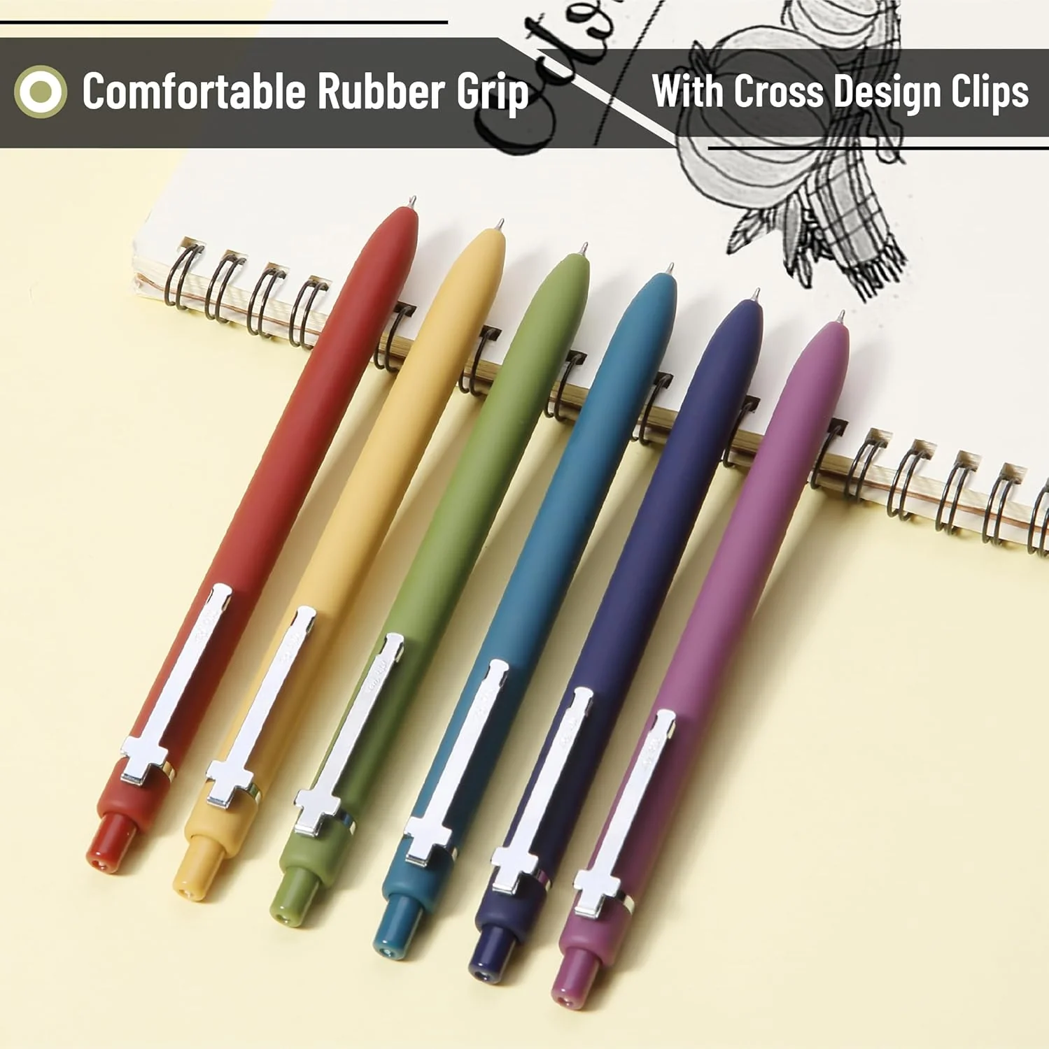 Mr. Pen- Retractable Gel Pens for Journaling, 6 Pack, 0.5 mm Black Ink, Vintage Barrel with Silver Cross Clip - Image 4