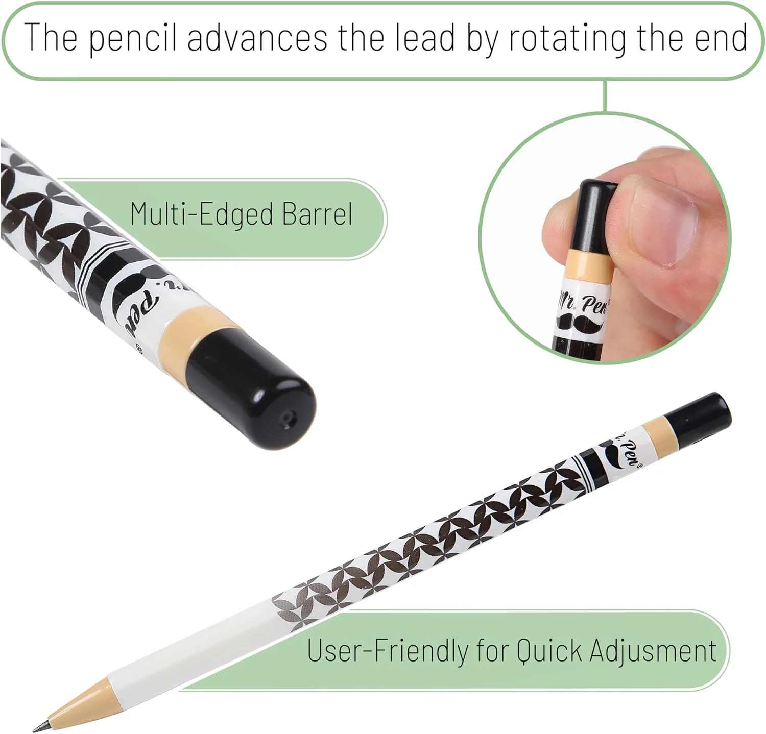Rotary Mechanical Pencil Set, 6 pcs, Twist Design, HB Style - Image 3