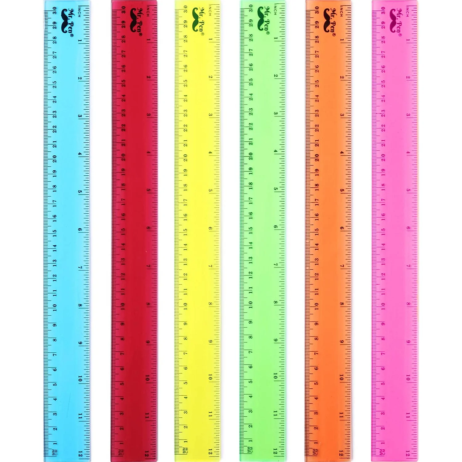 Kids Ruler 12 Inch, 6 Pack, Assorted Colors, Inches & cm, Clear - Image 11