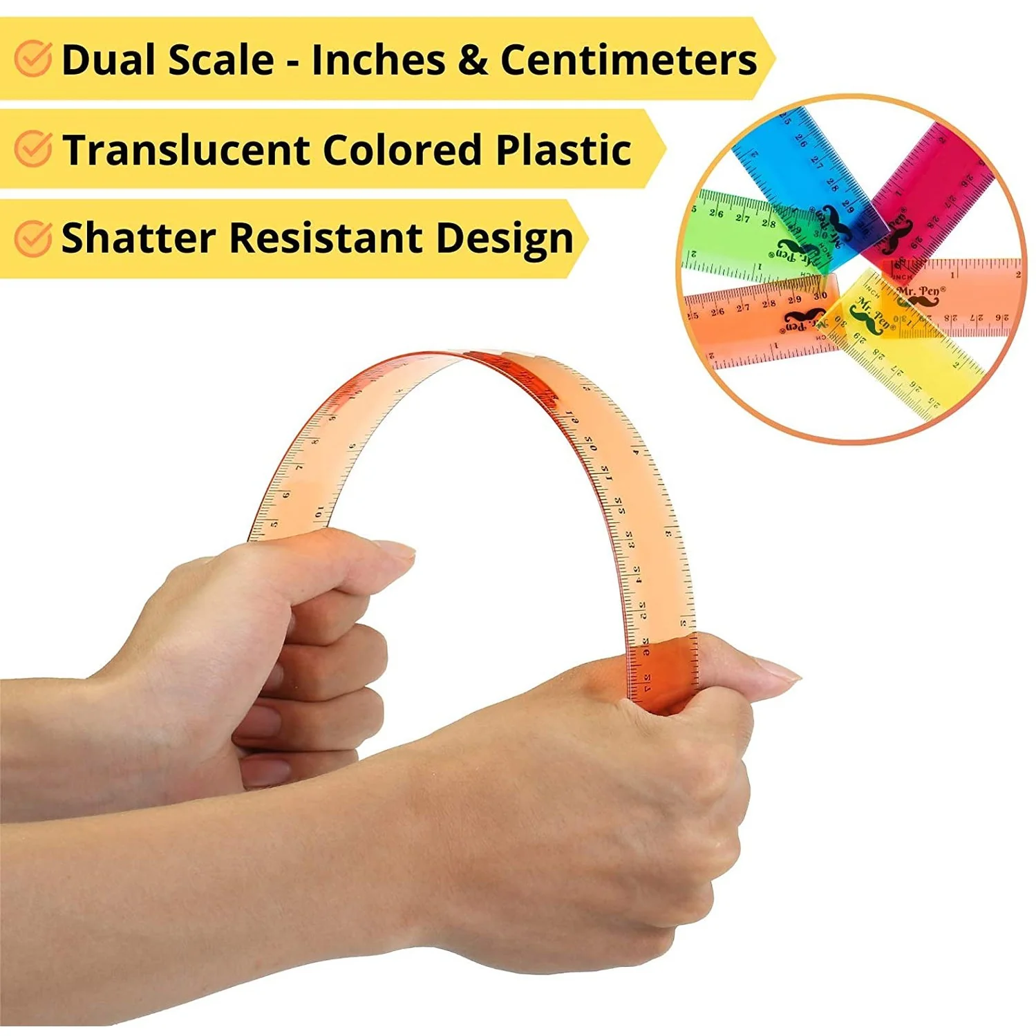 Kids Ruler 12 Inch, 6 Pack, Assorted Colors, Inches & cm, Clear - Image 12