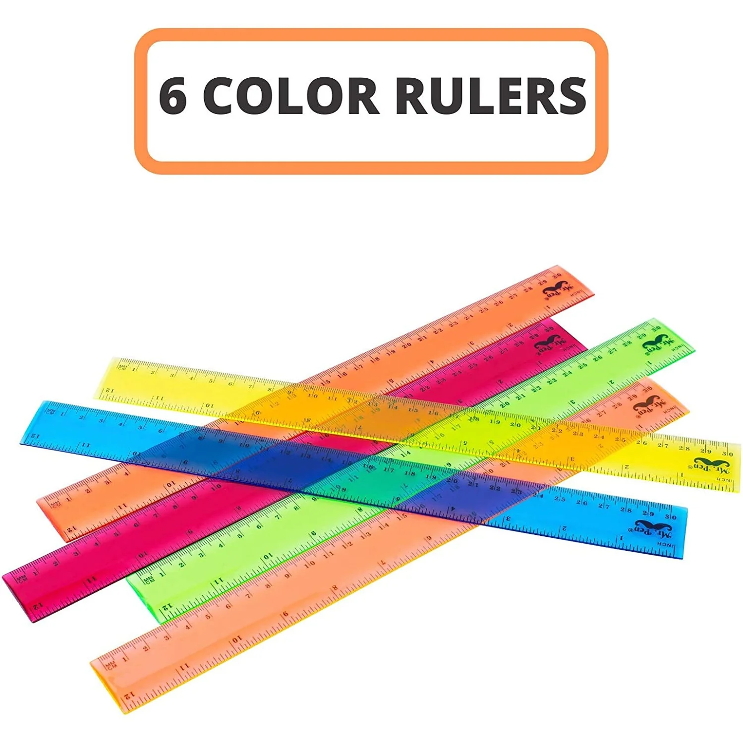 Kids Ruler 12 Inch, 6 Pack, Assorted Colors, Inches & cm, Clear - Image 13
