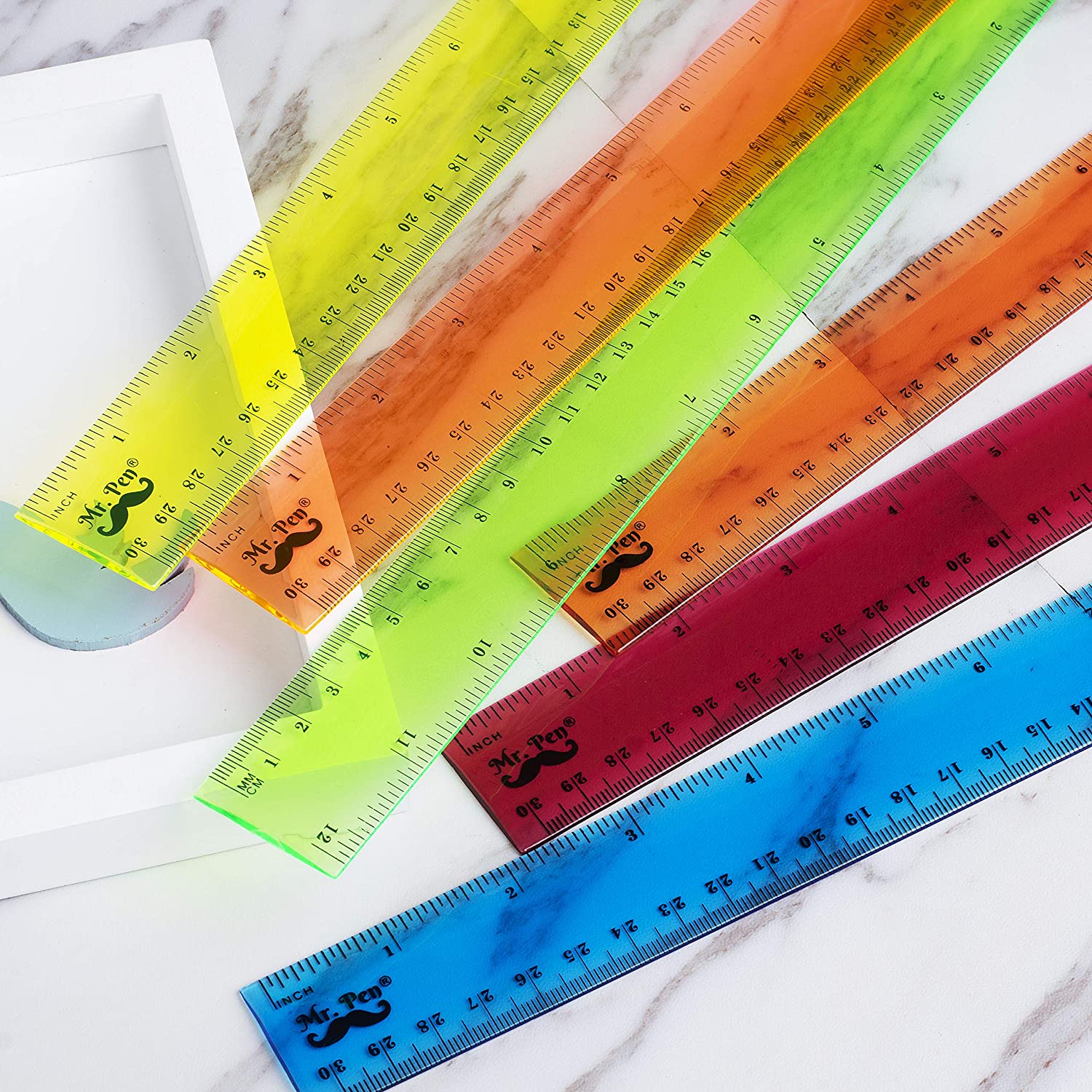 Kids Ruler 12 Inch, 6 Pack, Assorted Colors, Inches & cm, Clear - Image 15
