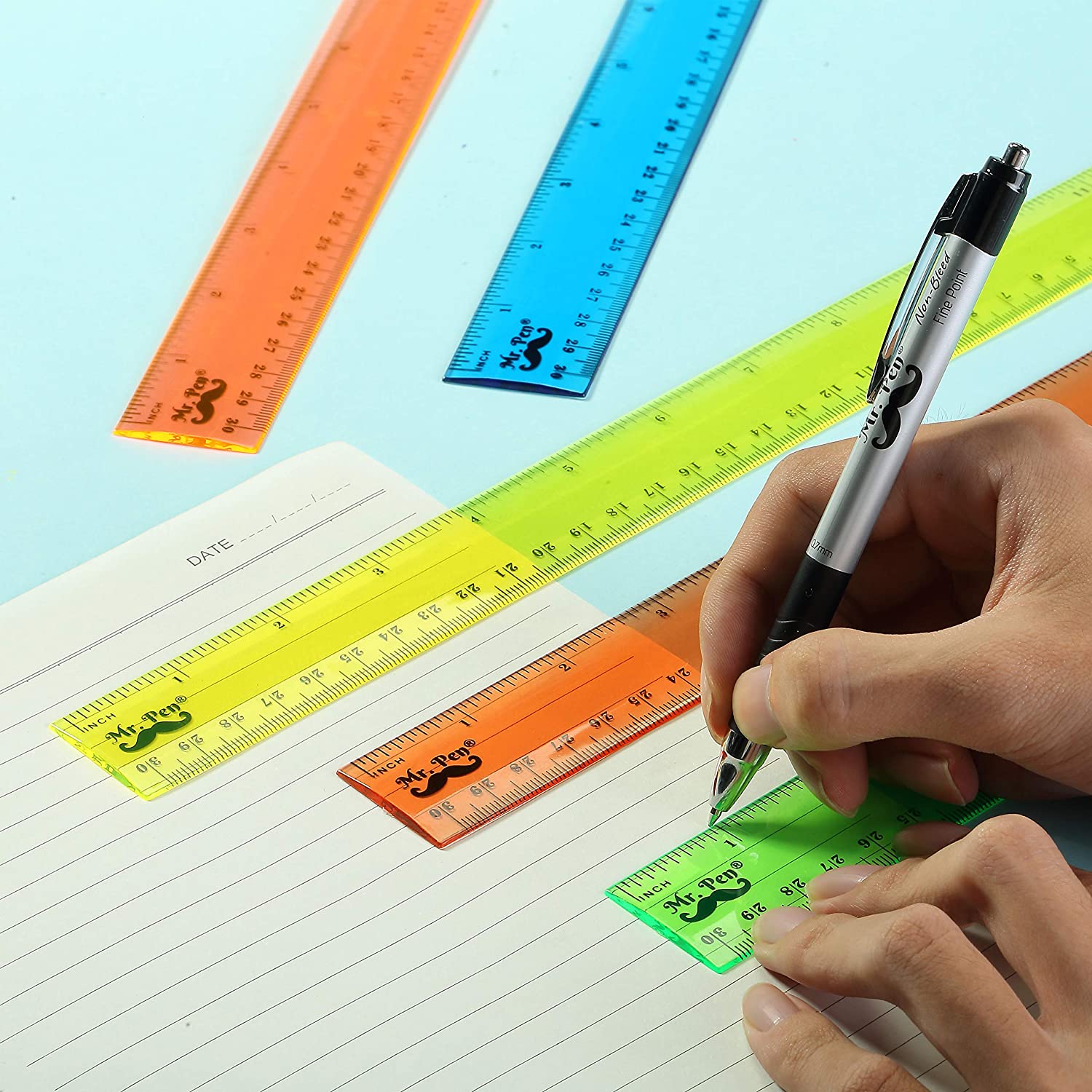 Kids Ruler 12 Inch, 6 Pack, Assorted Colors, Inches & cm, Clear - Image 7