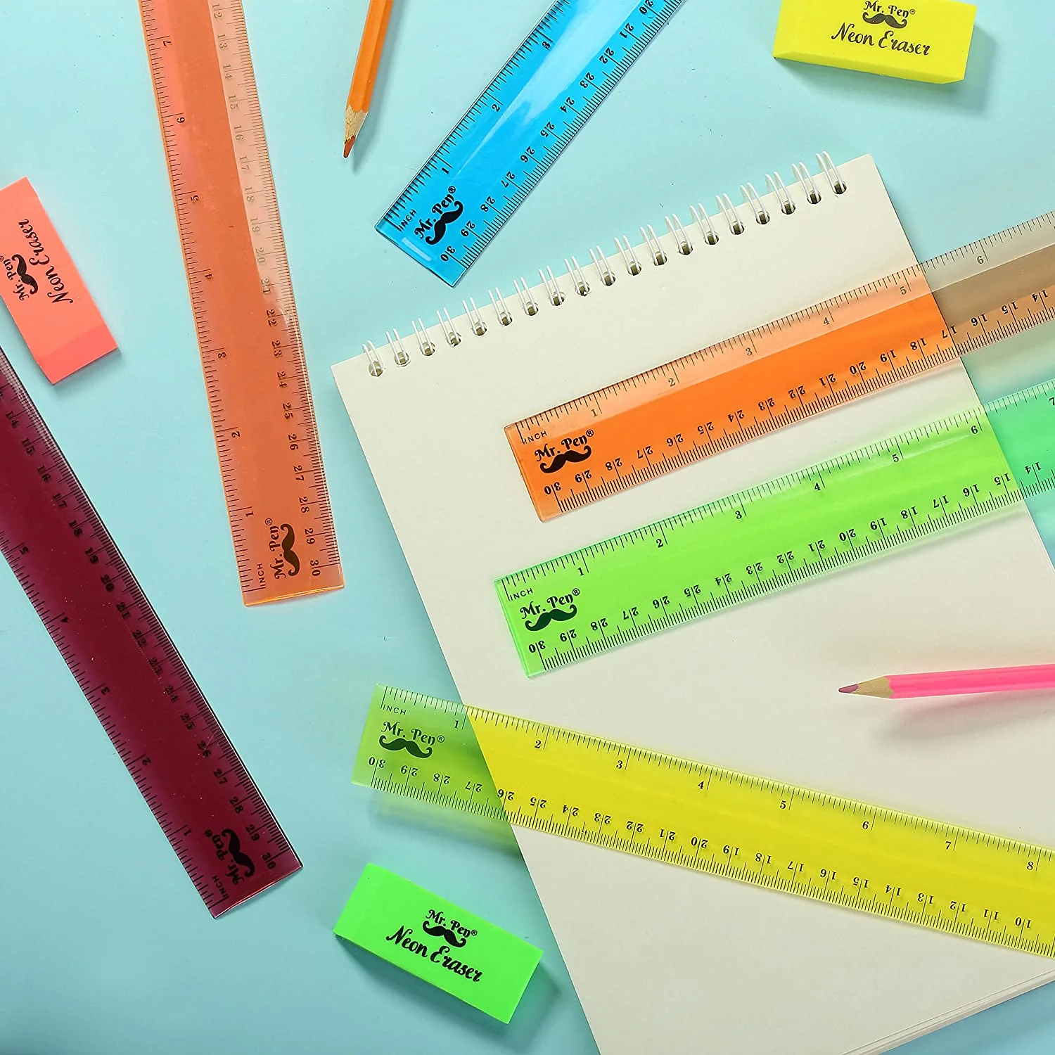 Kids Ruler 12 Inch, 6 Pack, Assorted Colors, Inches & cm, Clear - Image 8