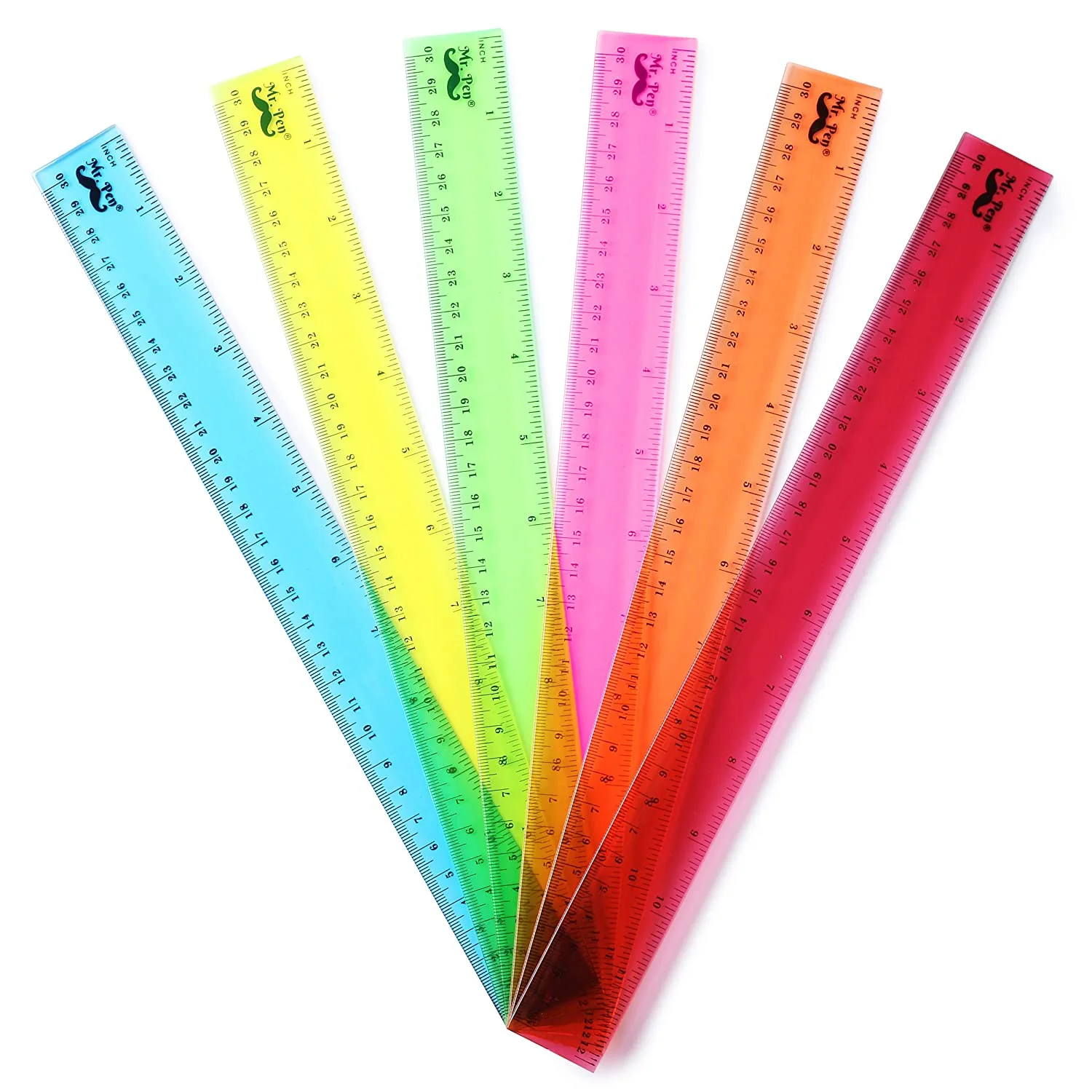 Kids Ruler 12 Inch, 6 Pack, Assorted Colors, Inches & cm, Clear - Image 9