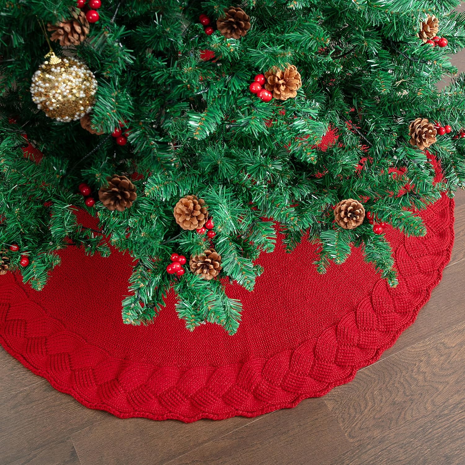 Mr. Pen- Small Christmas Tree Skirt, 24", Red Knitted Christmas Skirt Tree, Xmas Tree Skirt, Christmas Skirts for Xmas Trees - Image 5