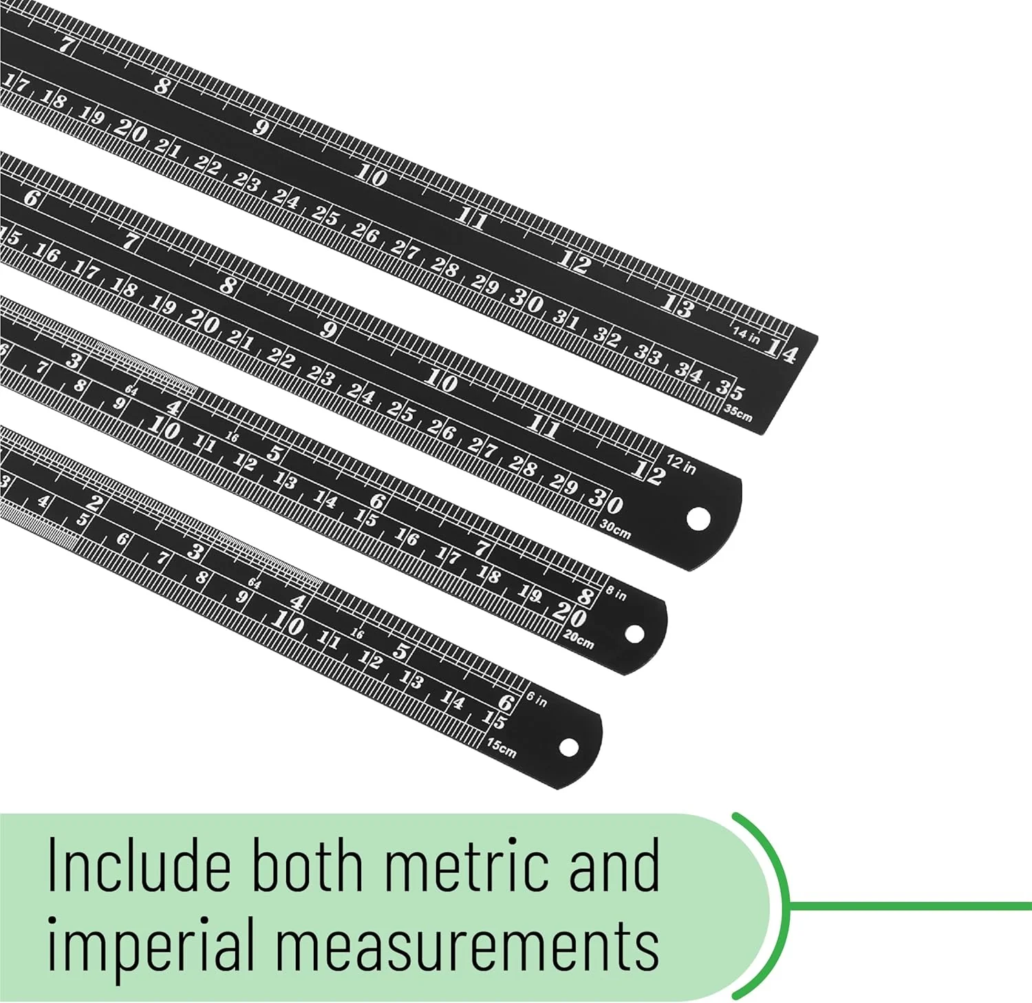 Metal Stainless Steel Ruler Set, 4 Pack, 6” 8” 12” 14 Inch, Metric/Inch - Image 3
