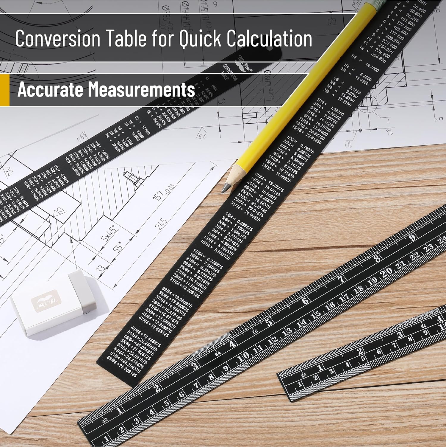 Metal Stainless Steel Ruler Set, 4 Pack, 6” 8” 12” 14 Inch, Metric/Inch - Image 4