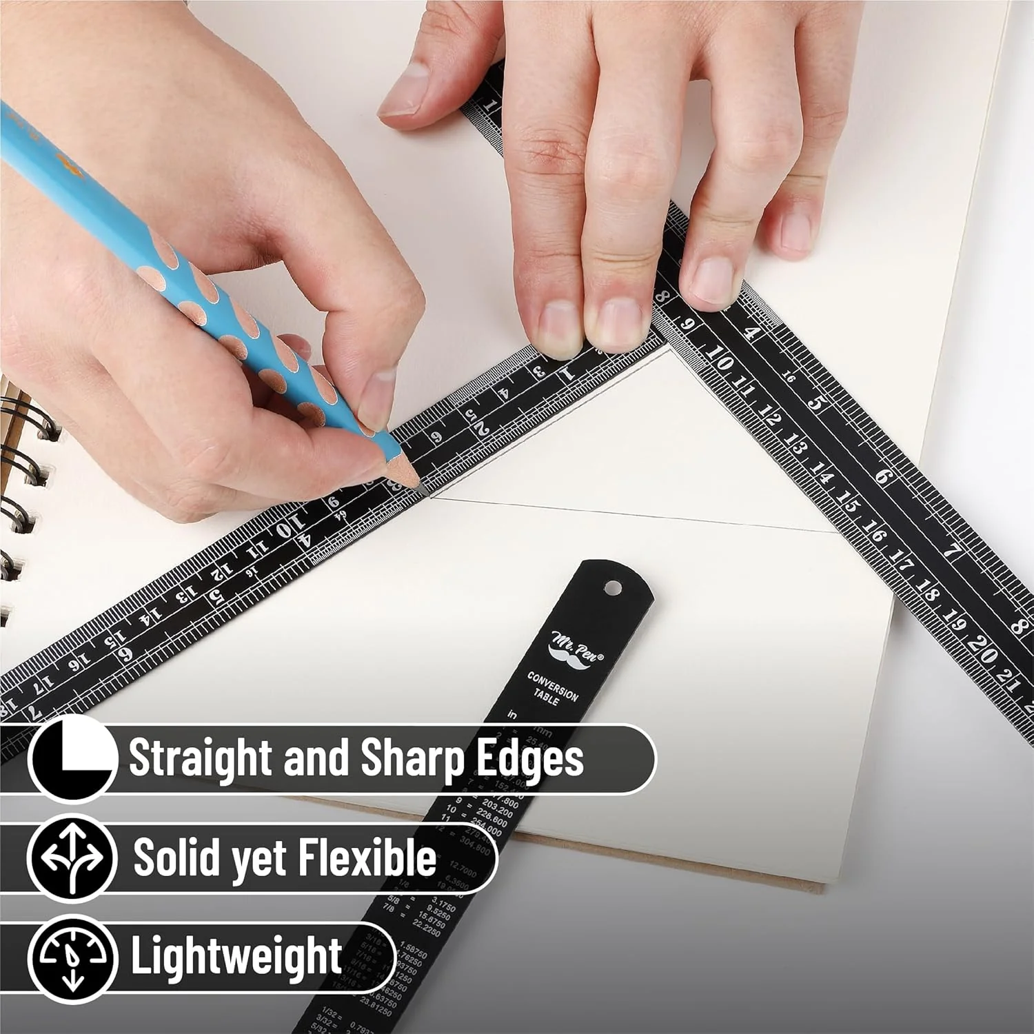 Metal Stainless Steel Ruler Set, 4 Pack, 6” 8” 12” 14 Inch, Metric/Inch - Image 5
