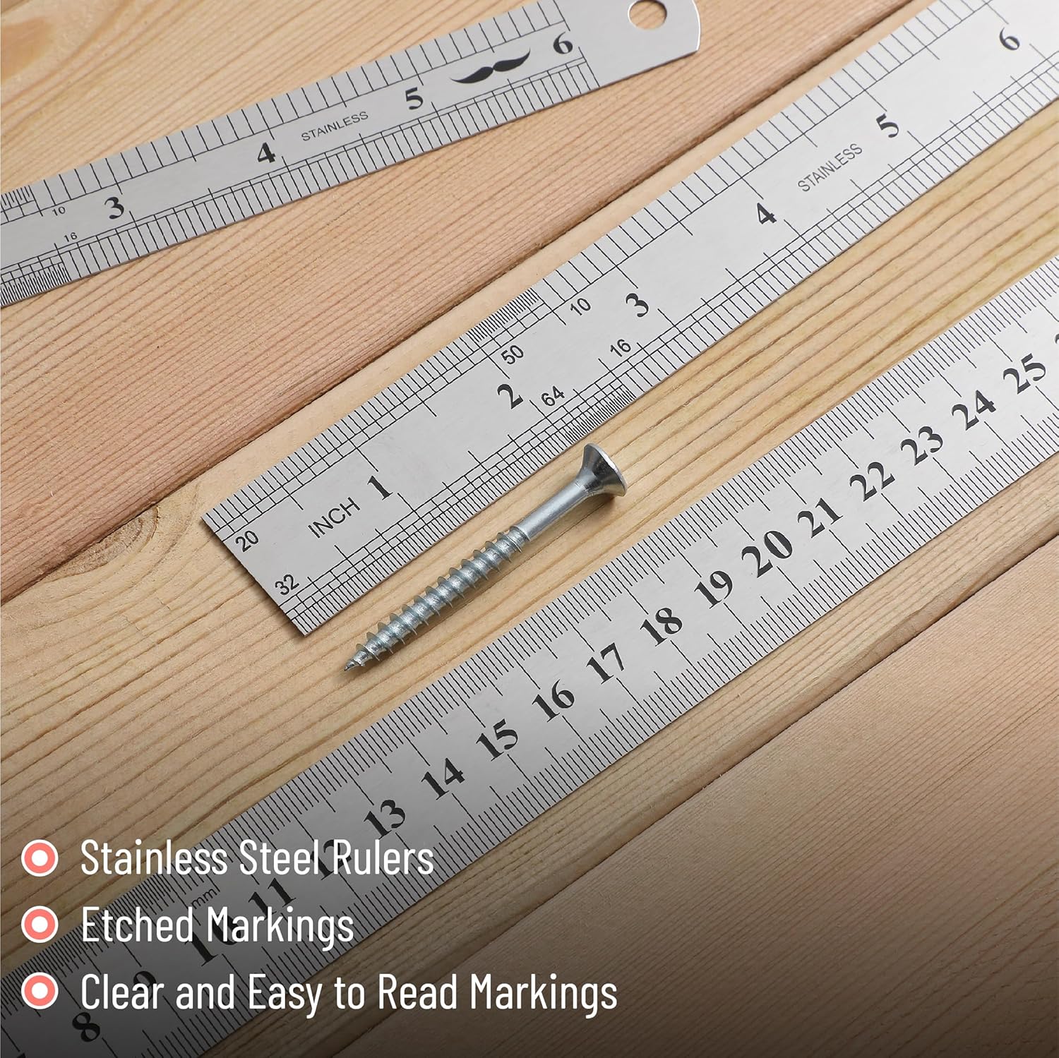 Stainless Steel Rulers Set, 3 Pack, 6” 8” 12”, Thin Metal - Image 3