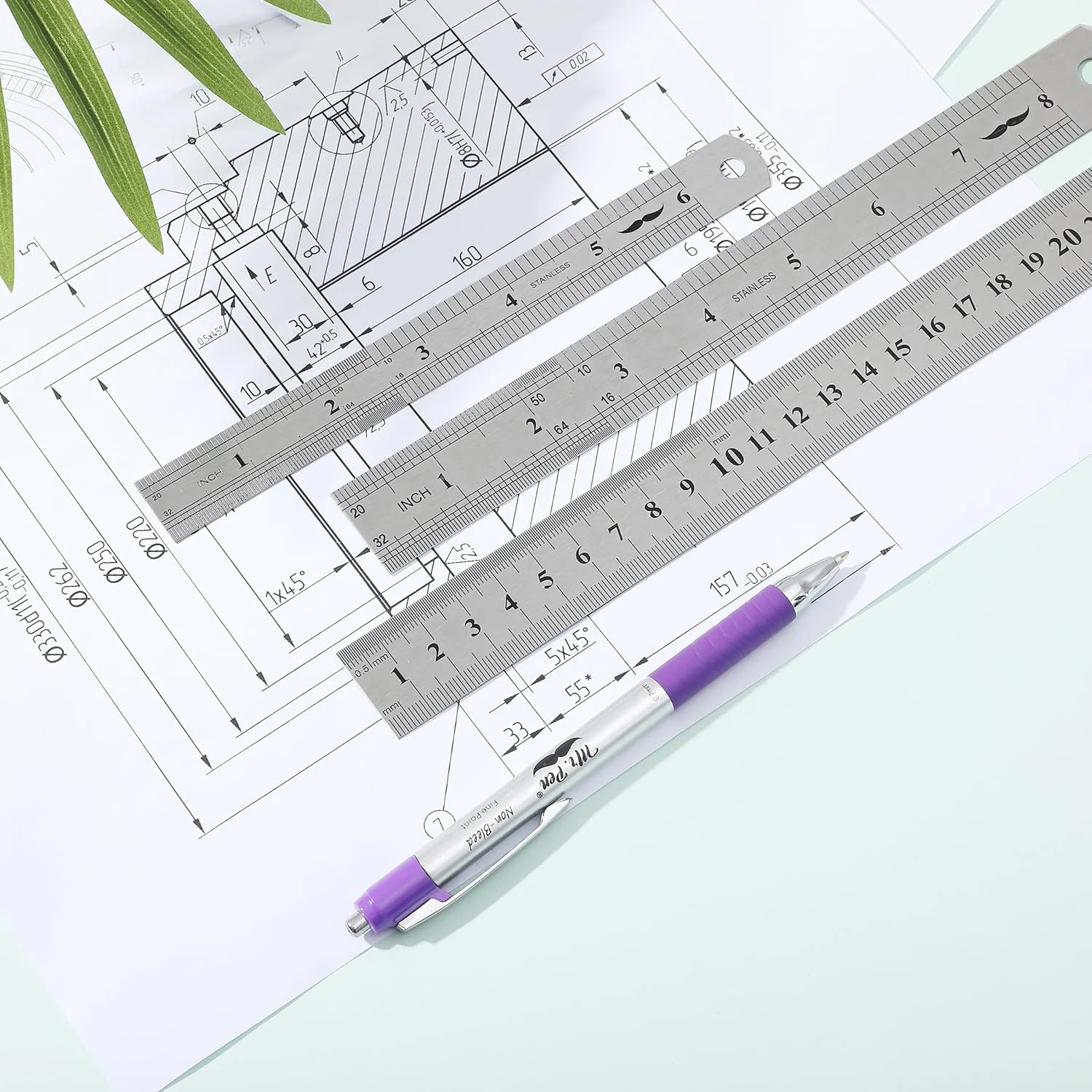Stainless Steel Rulers Set, 3 Pack, 6” 8” 12”, Thin Metal - Image 6