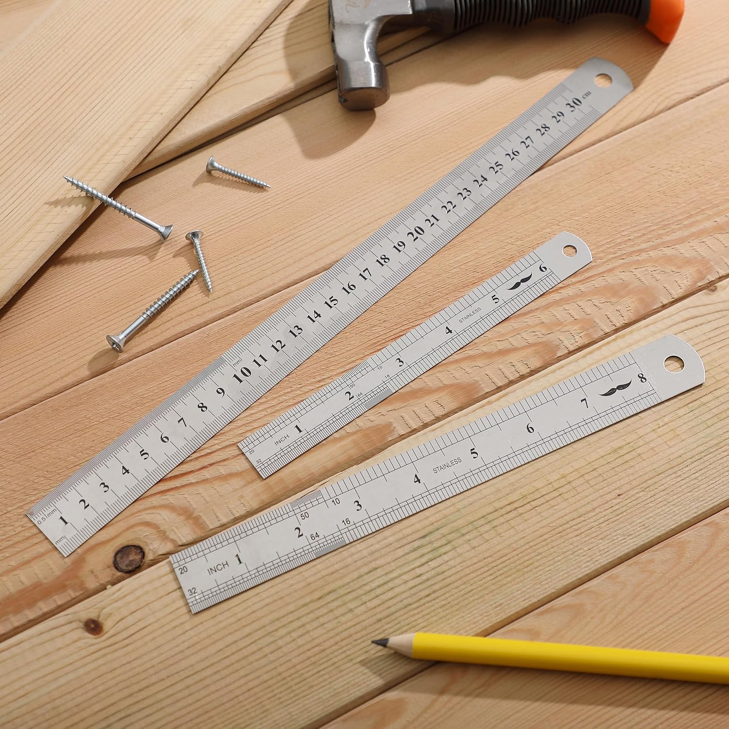 Stainless Steel Rulers Set, 3 Pack, 6” 8” 12”, Thin Metal - Image 7