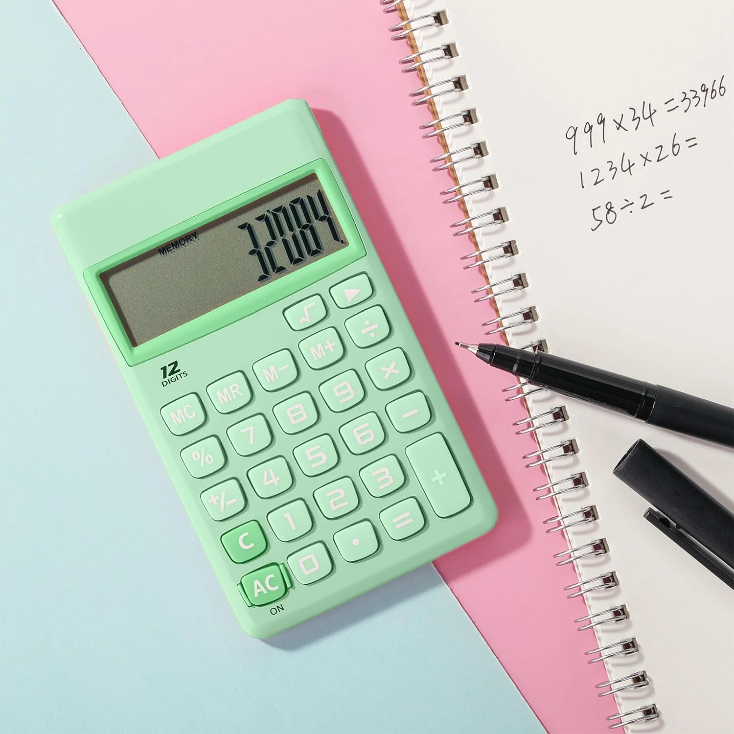 Simple Calculator, 12-Digit, Pastel Green, Solar, Handheld - Image 5