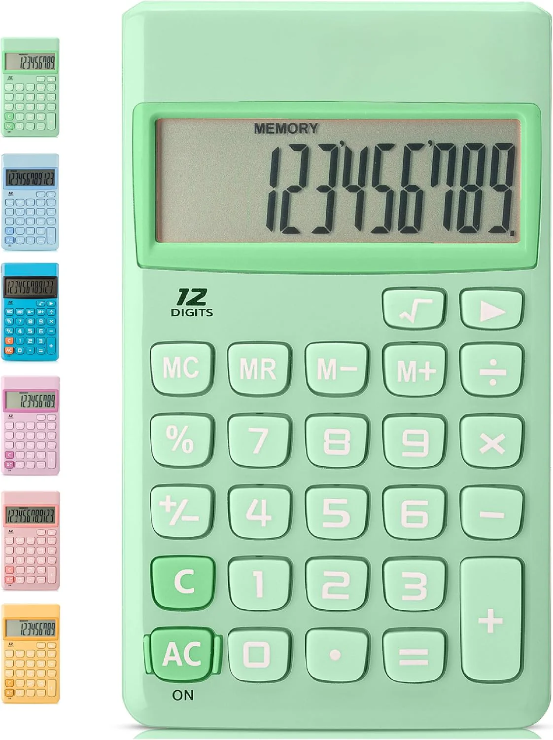 Simple Calculator, 12-Digit, Pastel Green, Solar, Handheld - Image 8