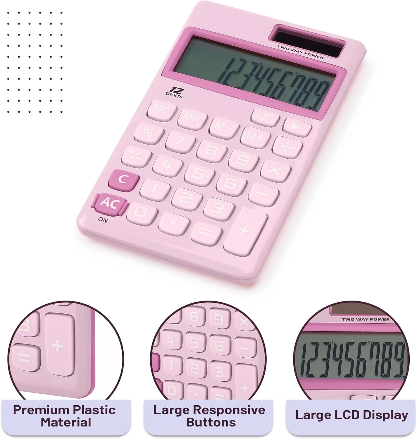 Solar Handheld Calculator, 12-Digit, Purple, Standard Function - Image 4