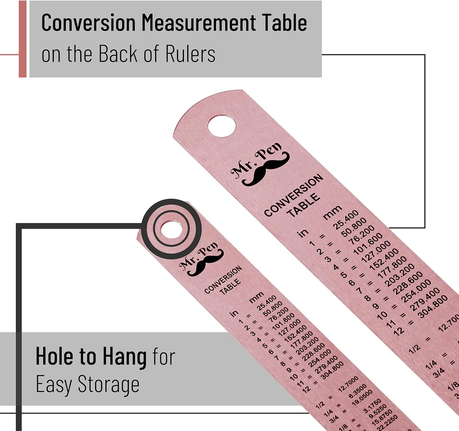 Steel Rulers 2 Pack, 6 & 12 Inch, Rose Gold - Image 3