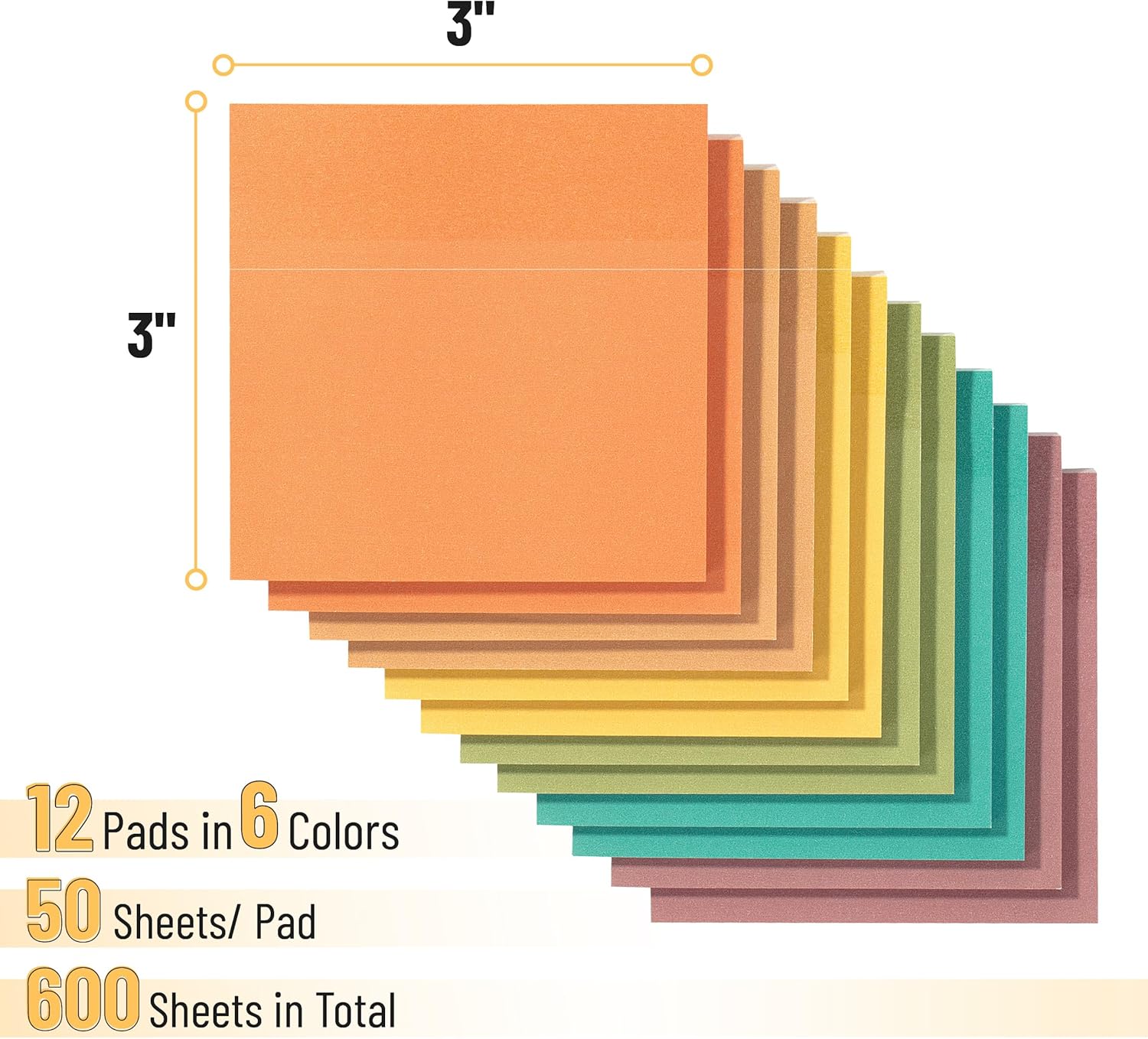 Earthy Colors Sticky Notes 3x3, 12 Pads, 600 Sheets - Image 3