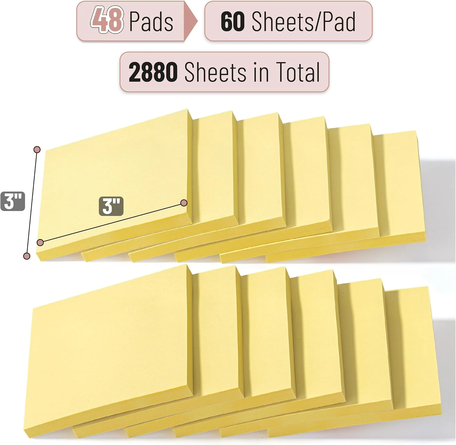 Bulk Yellow Sticky Notes 3x3, 48 Pads, 2880 Notes - Image 2