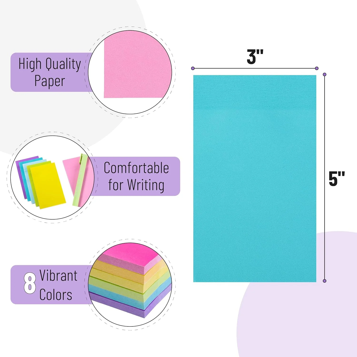Colorful Large Sticky Notes, 3x5 Inch, 8 Pads, 640 Sheets - Image 3