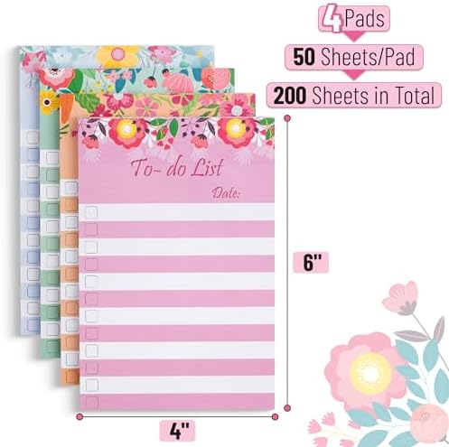 To Do List Sticky Notes 4x6, 4 Pads, 200 Sheets, Floral Header - Image 2