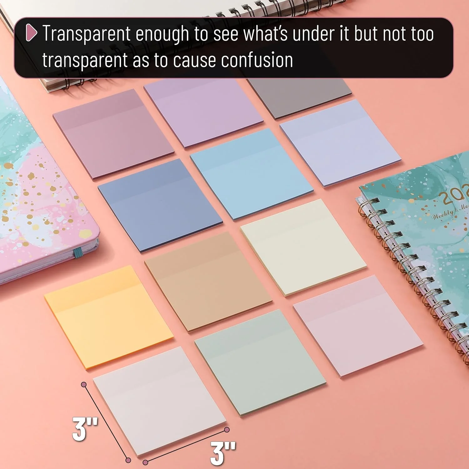 Mr. Pen- Transparent Sticky Notes, 3”x3”, Dreamy Pastel, 12 Pads, 600 Sheets, See Through Sticky Notes, Bulk Sticky Notes Transparent - Image 3