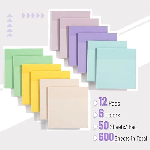 Mr. Pen- Transparent Sticky Notes, 3”x3”, Morandi Colors, 12 Pads, 600 Sheets, See Through Sticky Notes, Bulk Sticky Notes Transparent - Image 2