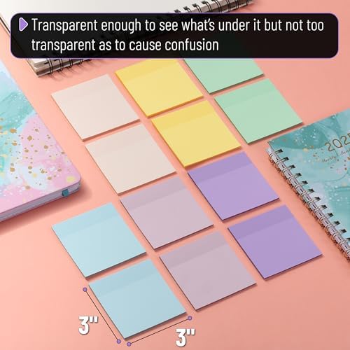 Mr. Pen- Transparent Sticky Notes, 3”x3”, Morandi Colors, 12 Pads, 600 Sheets, See Through Sticky Notes, Bulk Sticky Notes Transparent - Image 3