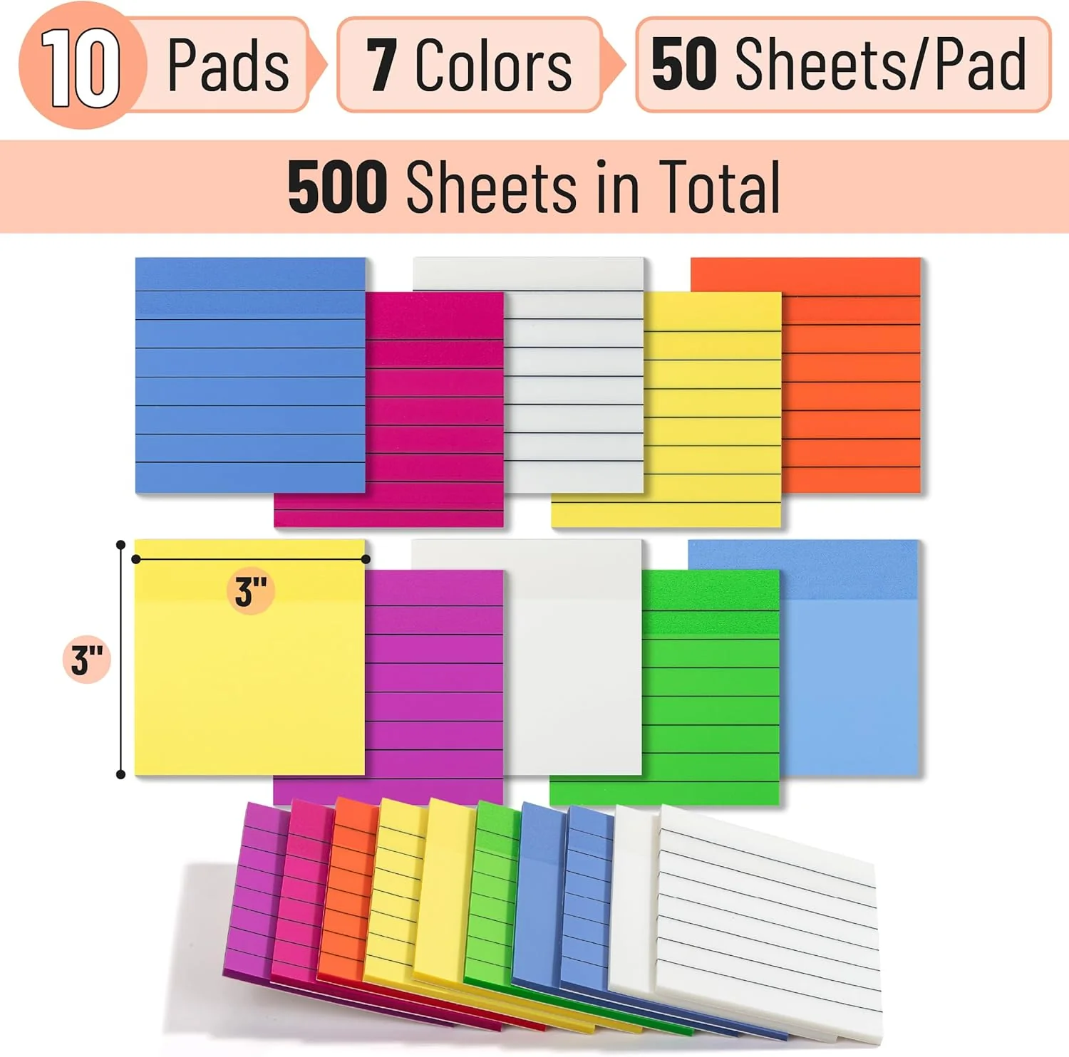 Lined Transparent Sticky Notes 3x3, 10 Pads, 500 Sheets - Image 3