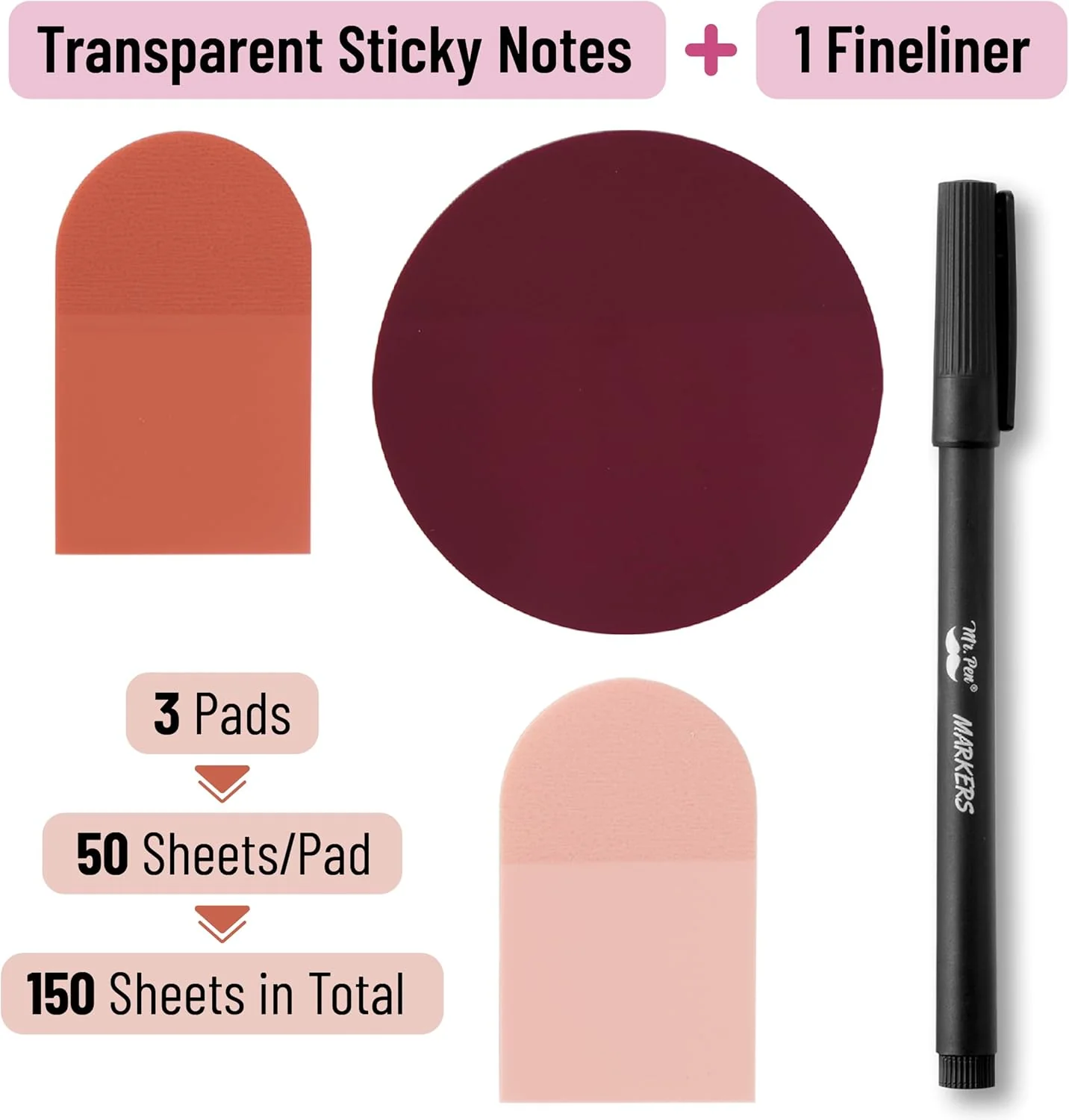 Transparent Sticky Notes Desert Rose Style, 150 Sheets + Pen - Image 3