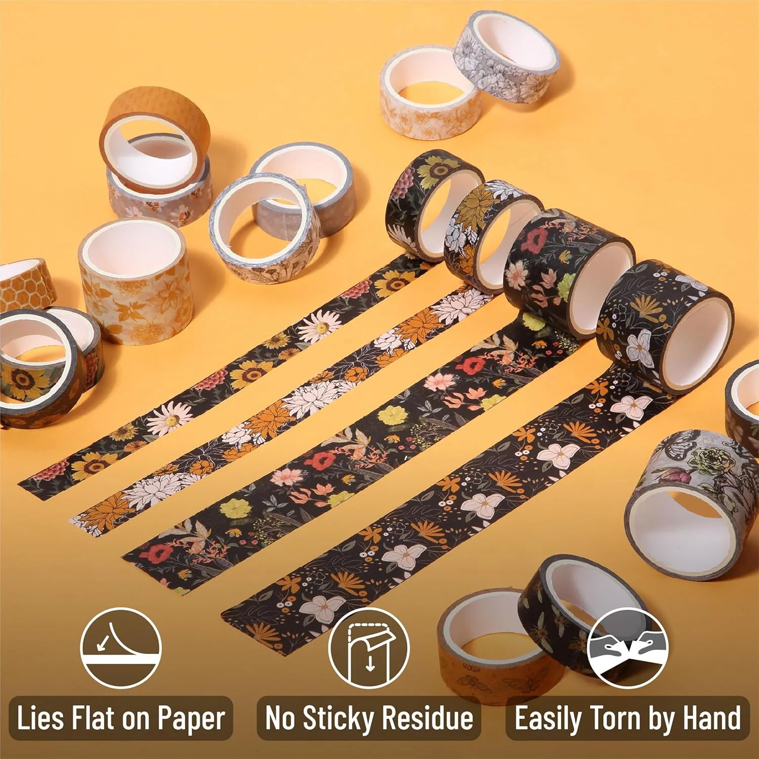 Washi Tape Set, 20 Rolls, Golden Hives Theme, Assorted Widths - Image 5