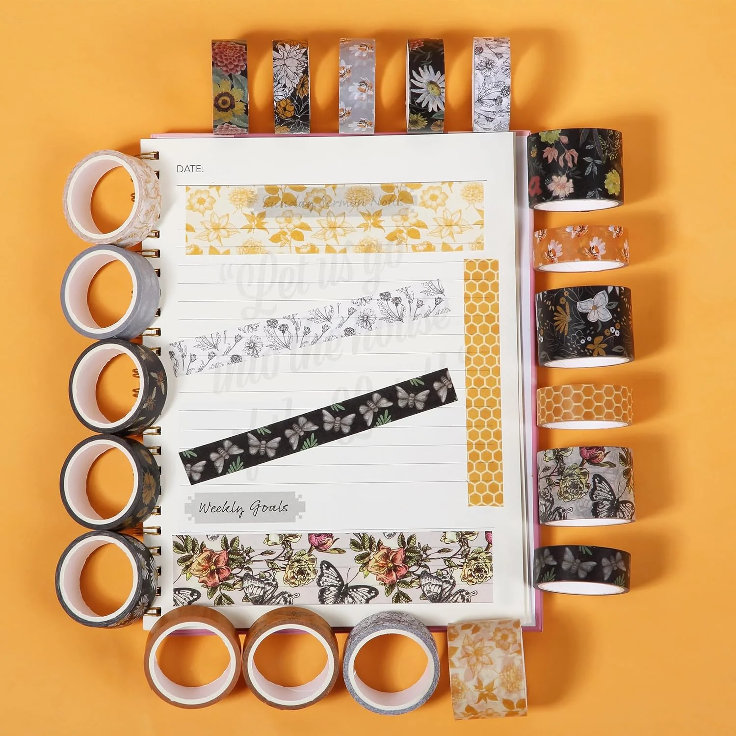 Washi Tape Set, 20 Rolls, Golden Hives Theme, Assorted Widths - Image 8