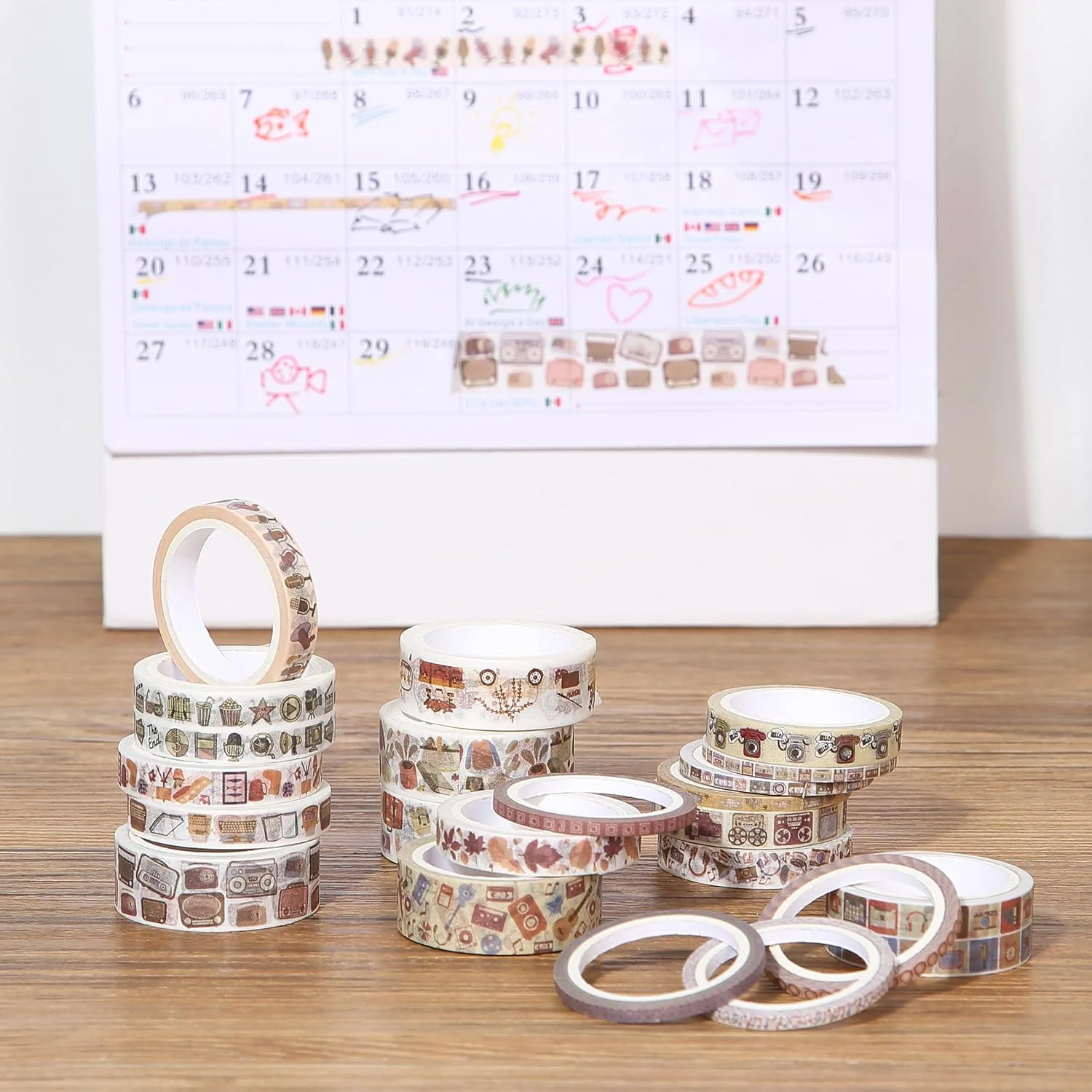 Nostalgic Washi Tape Set, 21 Rolls, Retro Icons, Assorted Widths - Image 8